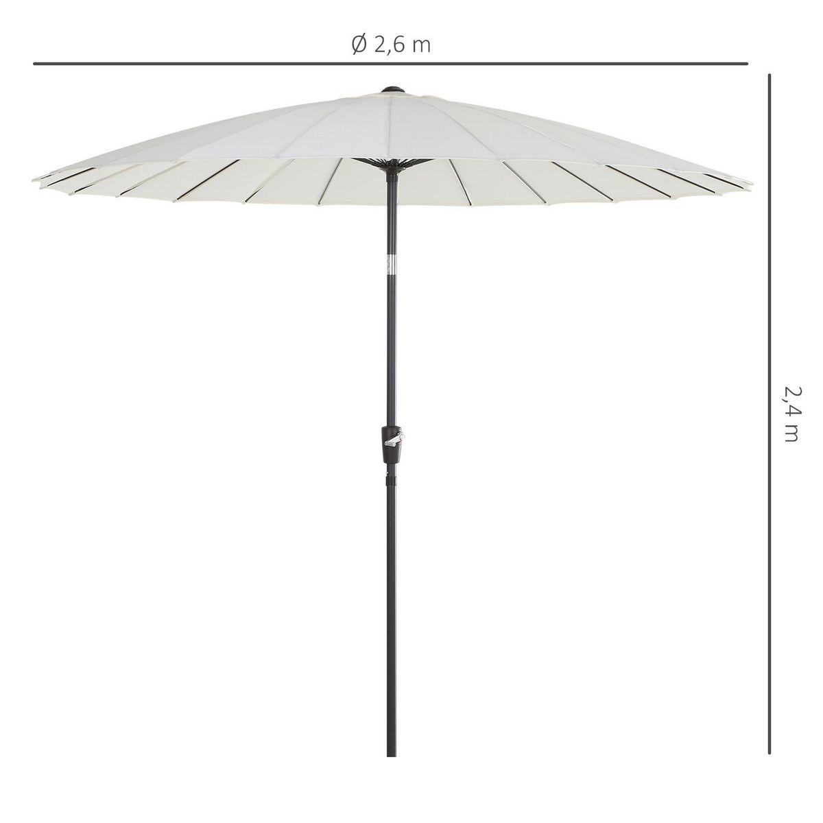 OUTSUNNY Parasol inclinable rond avec manivelle aluminium fibre de verre polyester diamètre 2,60 m coloris crème