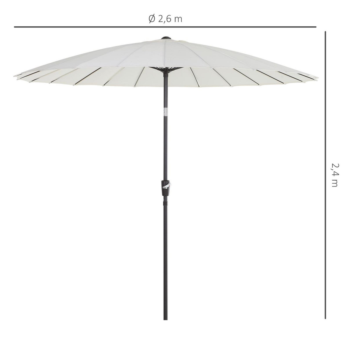 OUTSUNNY Parasol inclinable rond avec manivelle aluminium fibre de verre polyester diamètre 2,60 m coloris crème