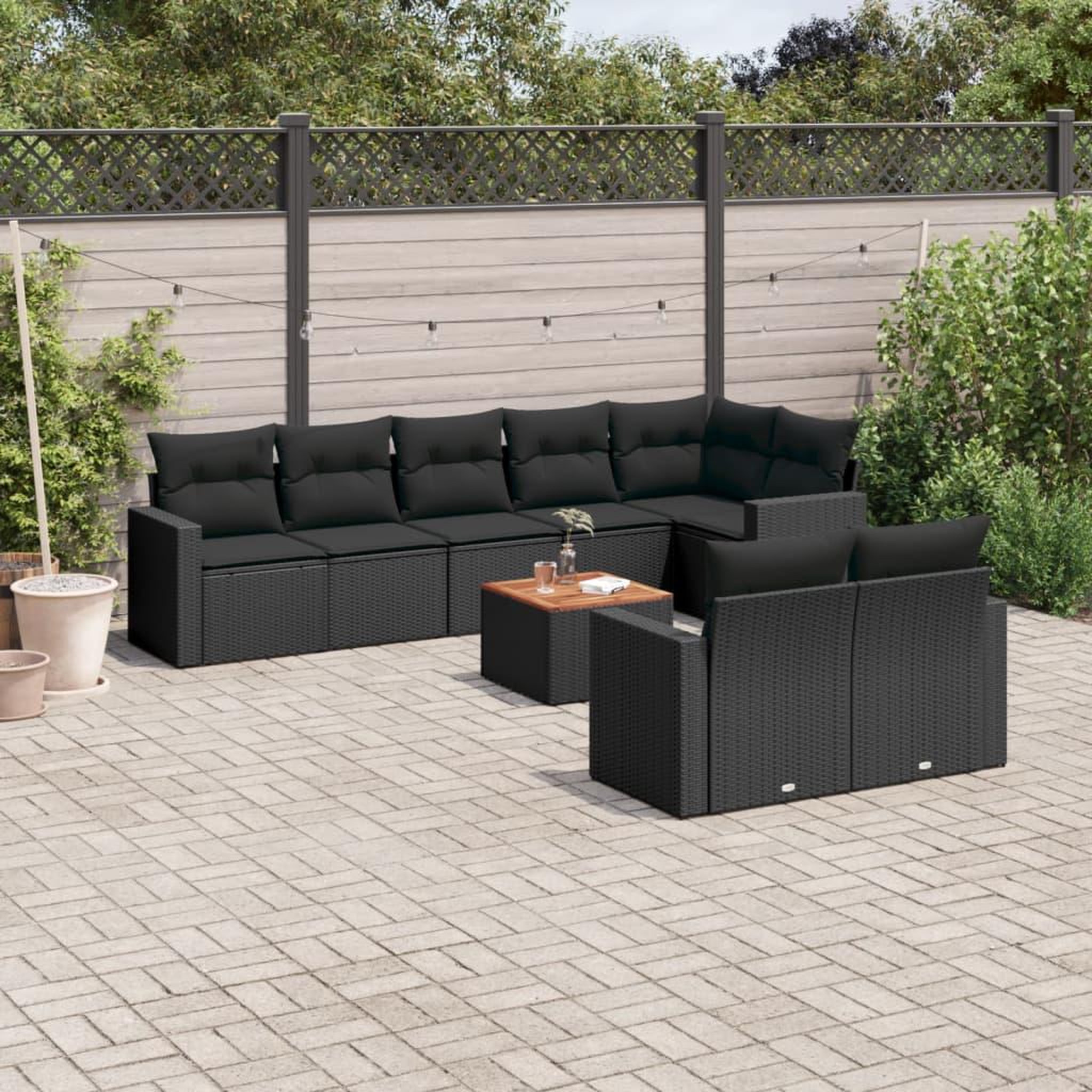 VIDAXL Salon de jardin 9 pcs avec coussins noir resine tressee