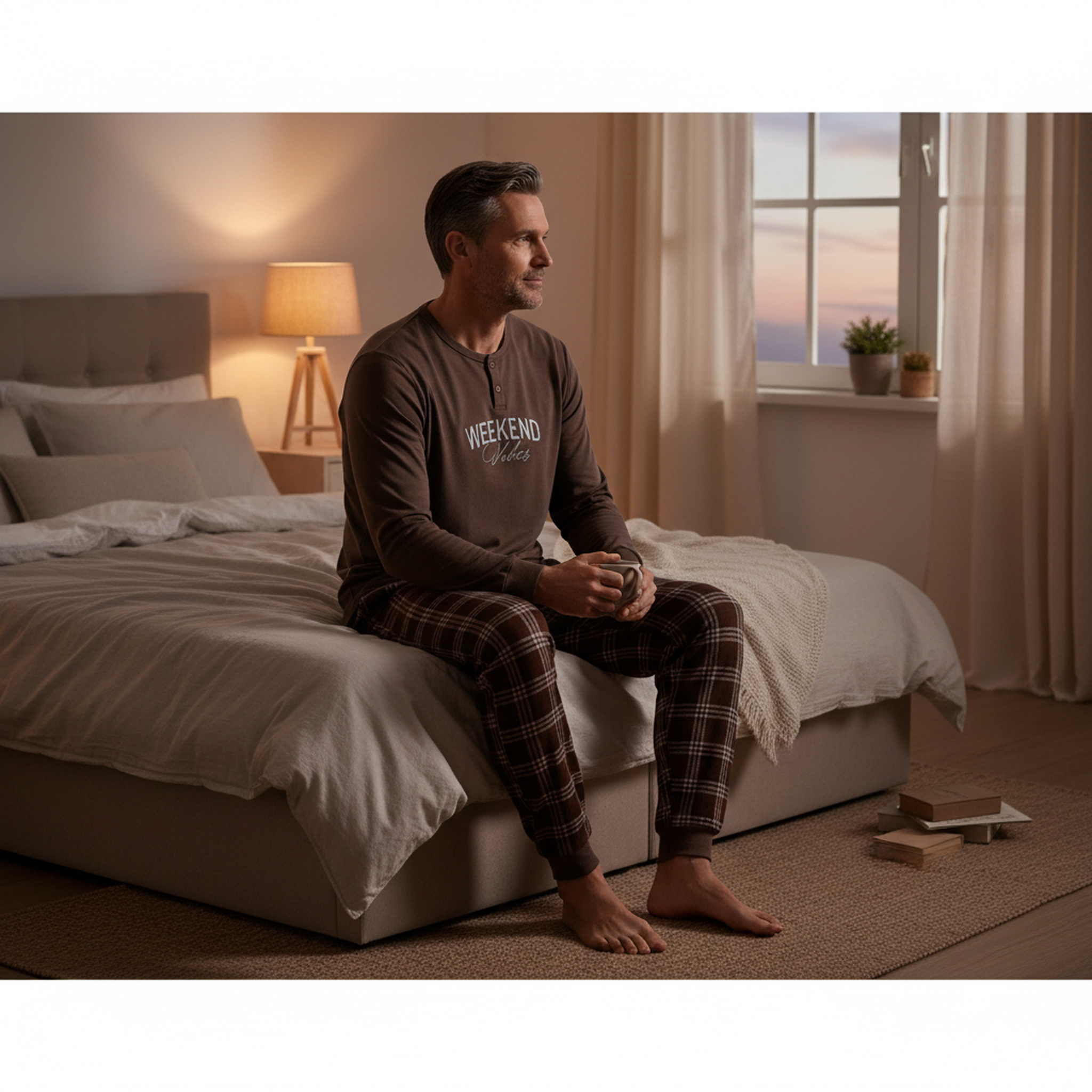 Voir la diapositive 4 : OZABI Ozabi ensemble pyjama homme doublé polaire broderie weekend vibes