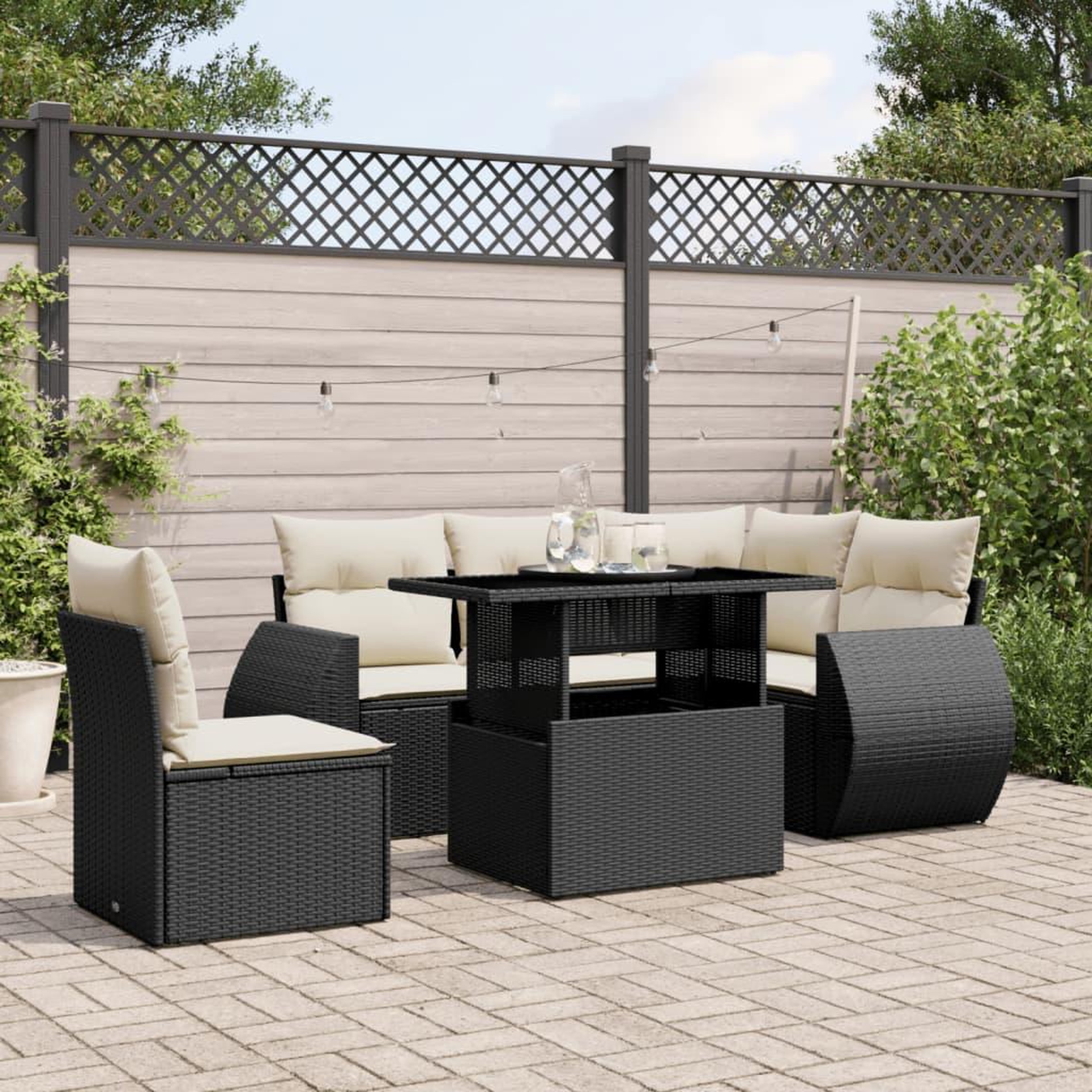 VIDAXL Salon de jardin 6 pcs avec coussins noir resine tressee