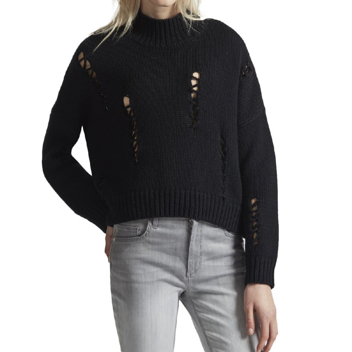 Pull noir discount femme pas cher