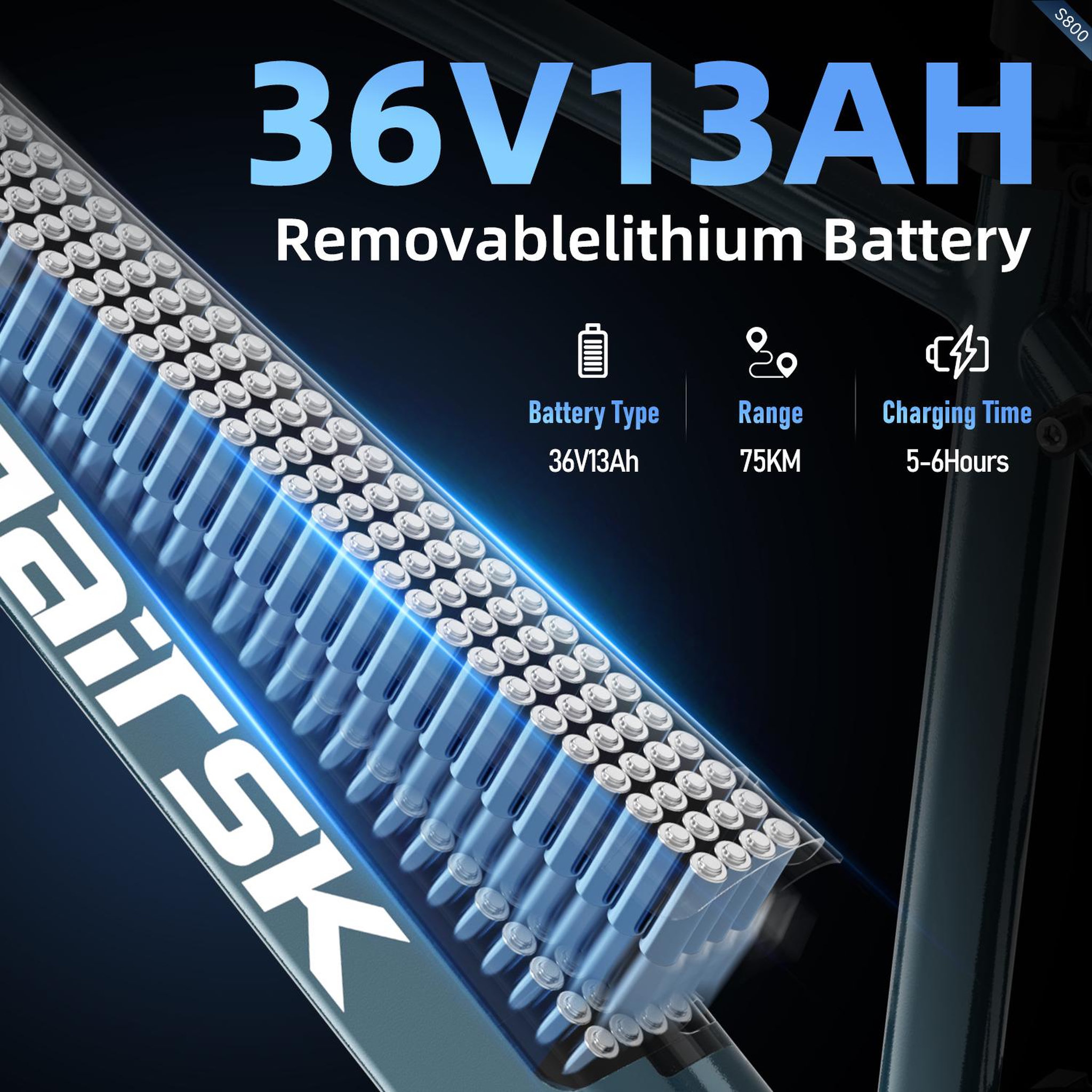 Voir la diapositive 5 : AAIRSK Vélo électrique aairsk s800, batterie amovible 36 v 13 ah