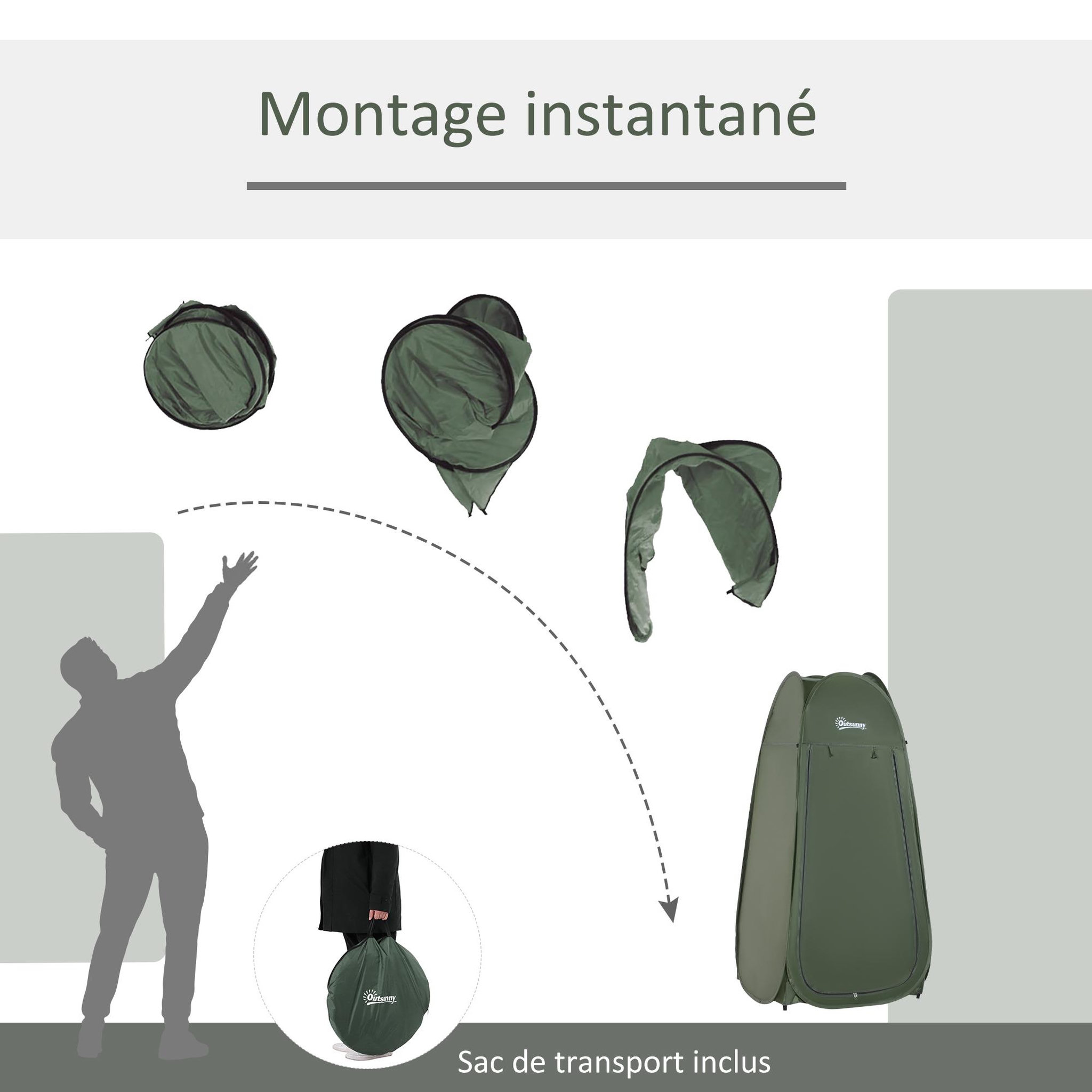 Voir la diapositive 4 : OUTSUNNY Tente de douche pliable pop-up automatique instantanée cabinet de changement camping polyester vert