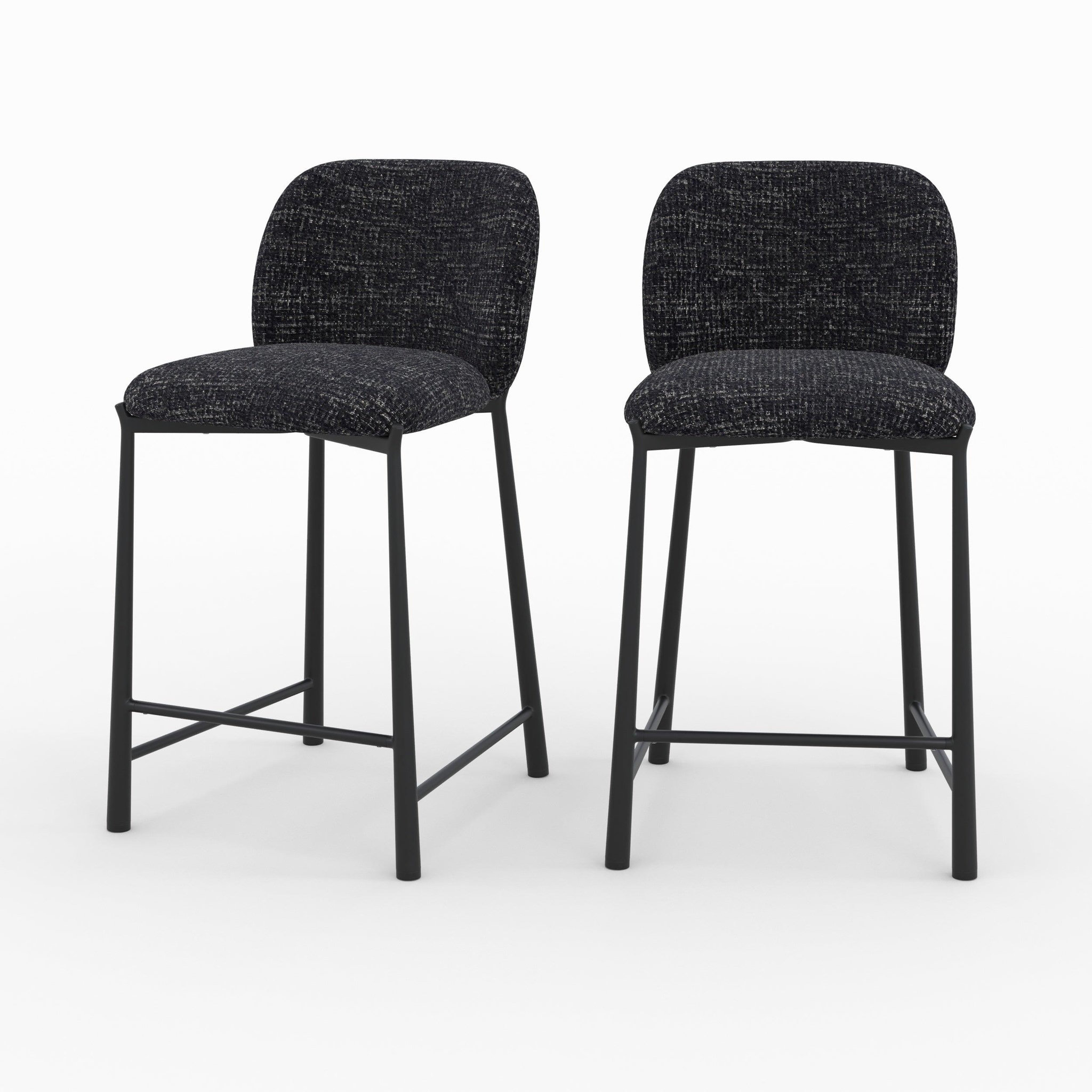 Voir la diapositive 1 : MAISON PAVANE Lot de 2 chaises pour ilot central 65,5 cm en tissu texturé noir-bento