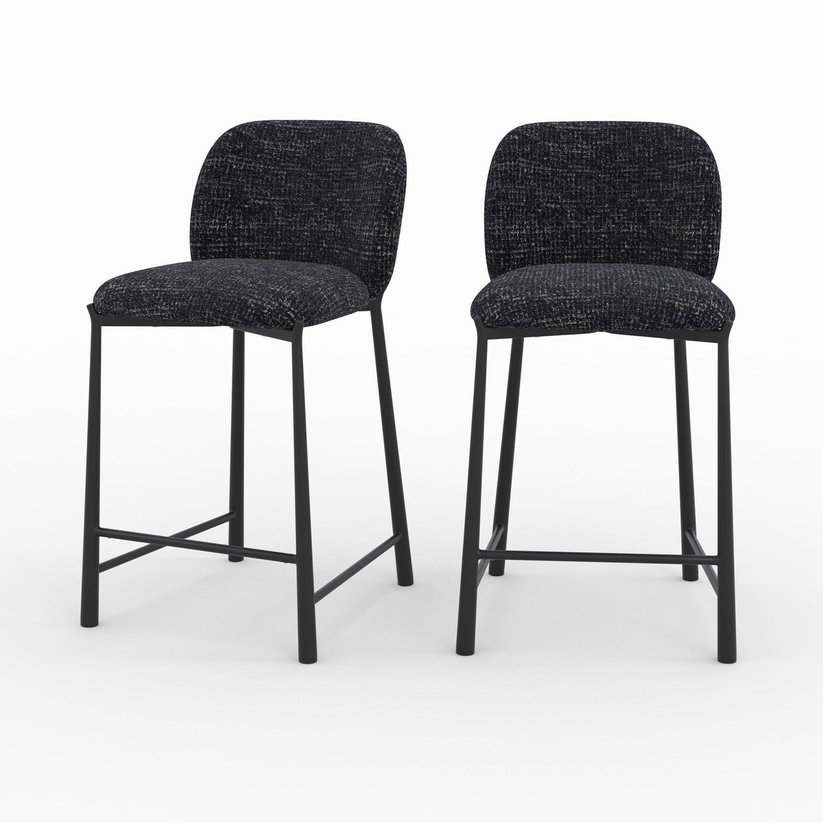MAISON PAVANE Lot de 2 chaises pour ilot central 65,5 cm en tissu texturé noir-Bento