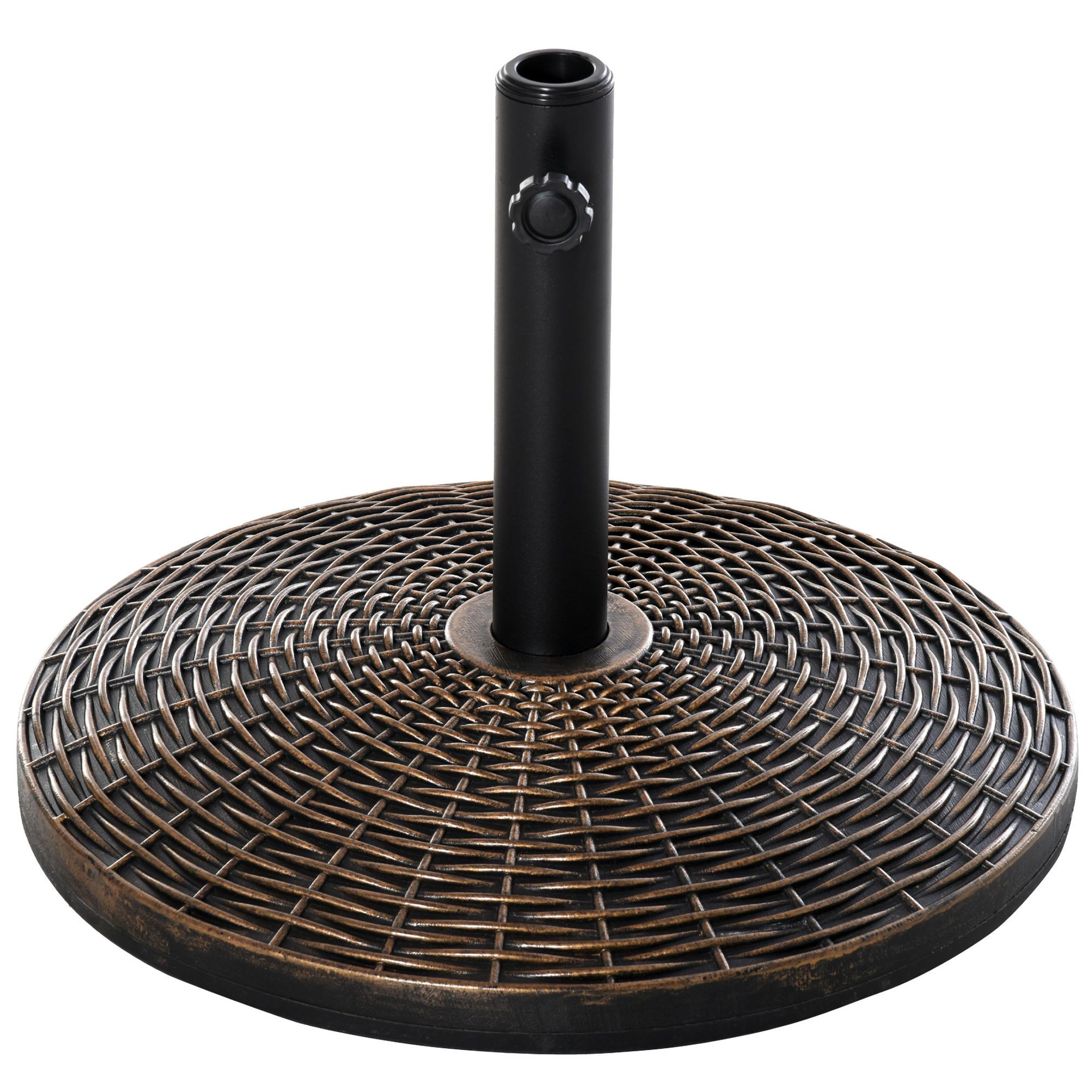 Voir la diapositive 1 : OUTSUNNY Pied de parasol rond base de lestage Ø 53 x 35,5 cm résine imitation rotin poids net 25 Kg noir bronze