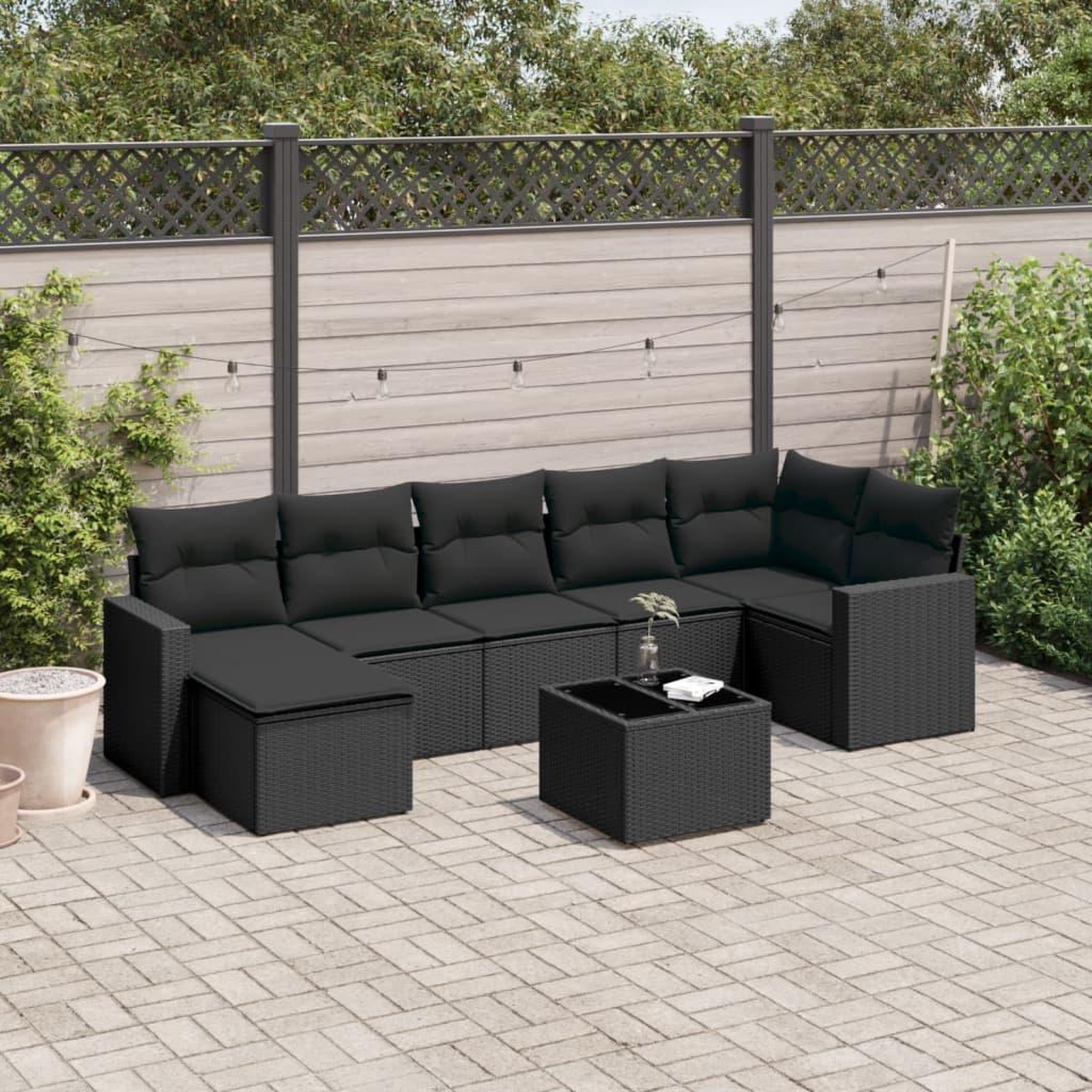 VIDAXL Salon de jardin 8 pcs avec coussins noir resine tressee