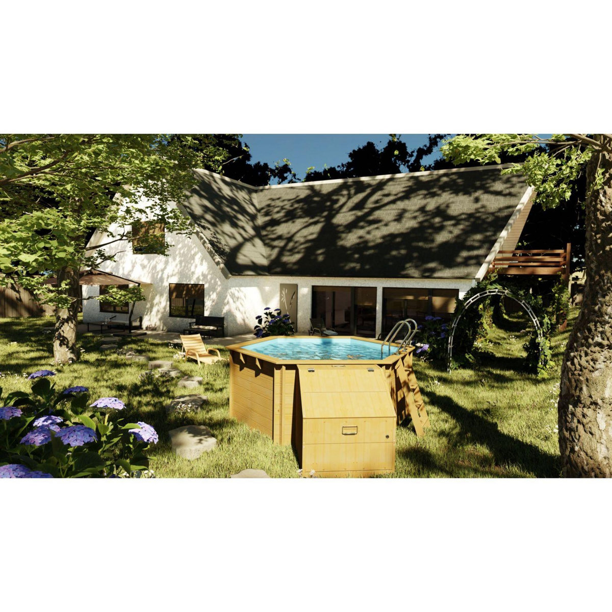 GRE Coffre filtration bois pour piscine - H. 1-46m