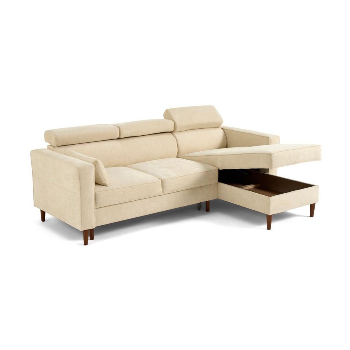 BEST MOBILIER Alicante - canapé d'angle réversible convertible avec têtières - coffre - 4 places - en tissu texturé