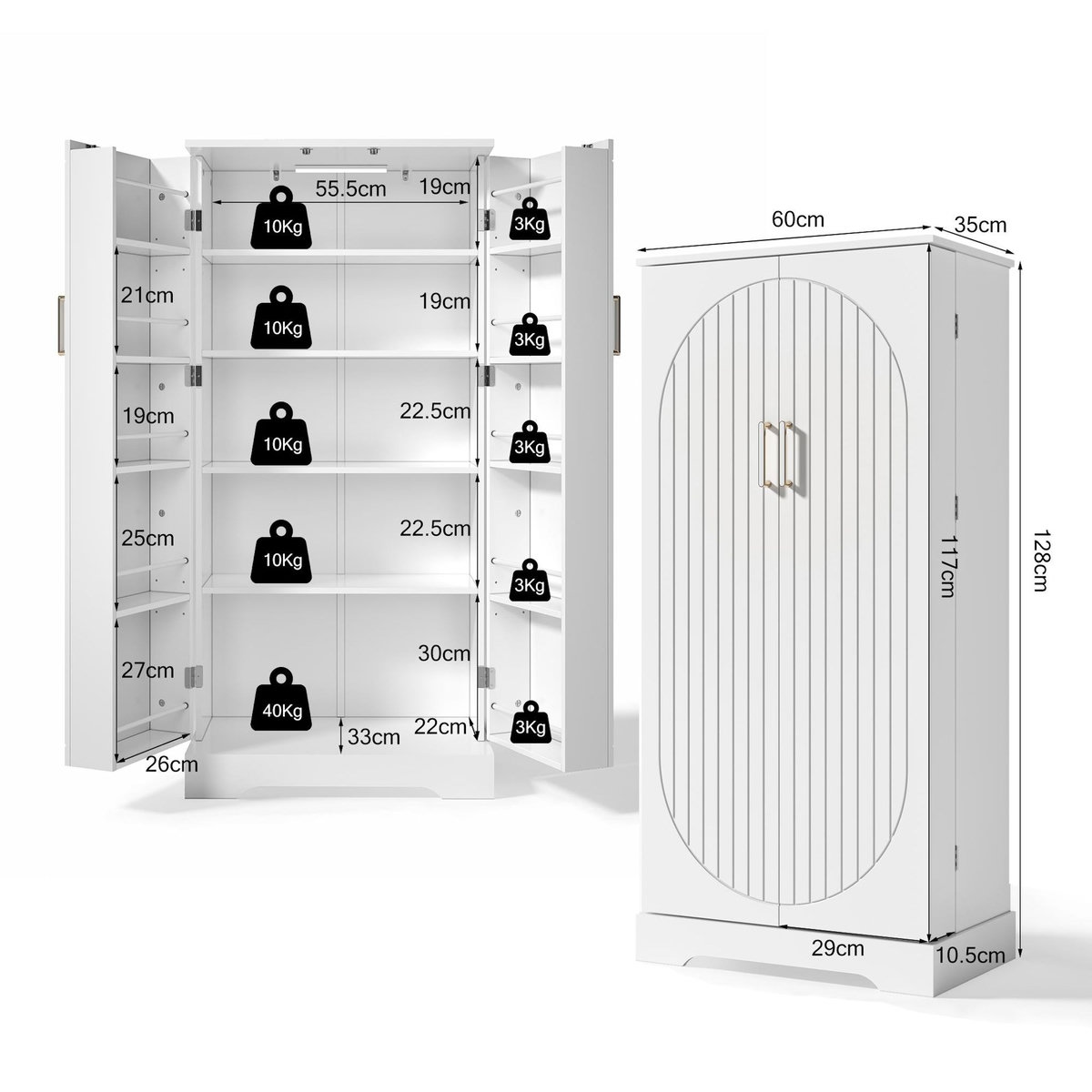 MERAX Buffet de cuisine 2 portes 0 tiroir - 60 cm blanc led mdf