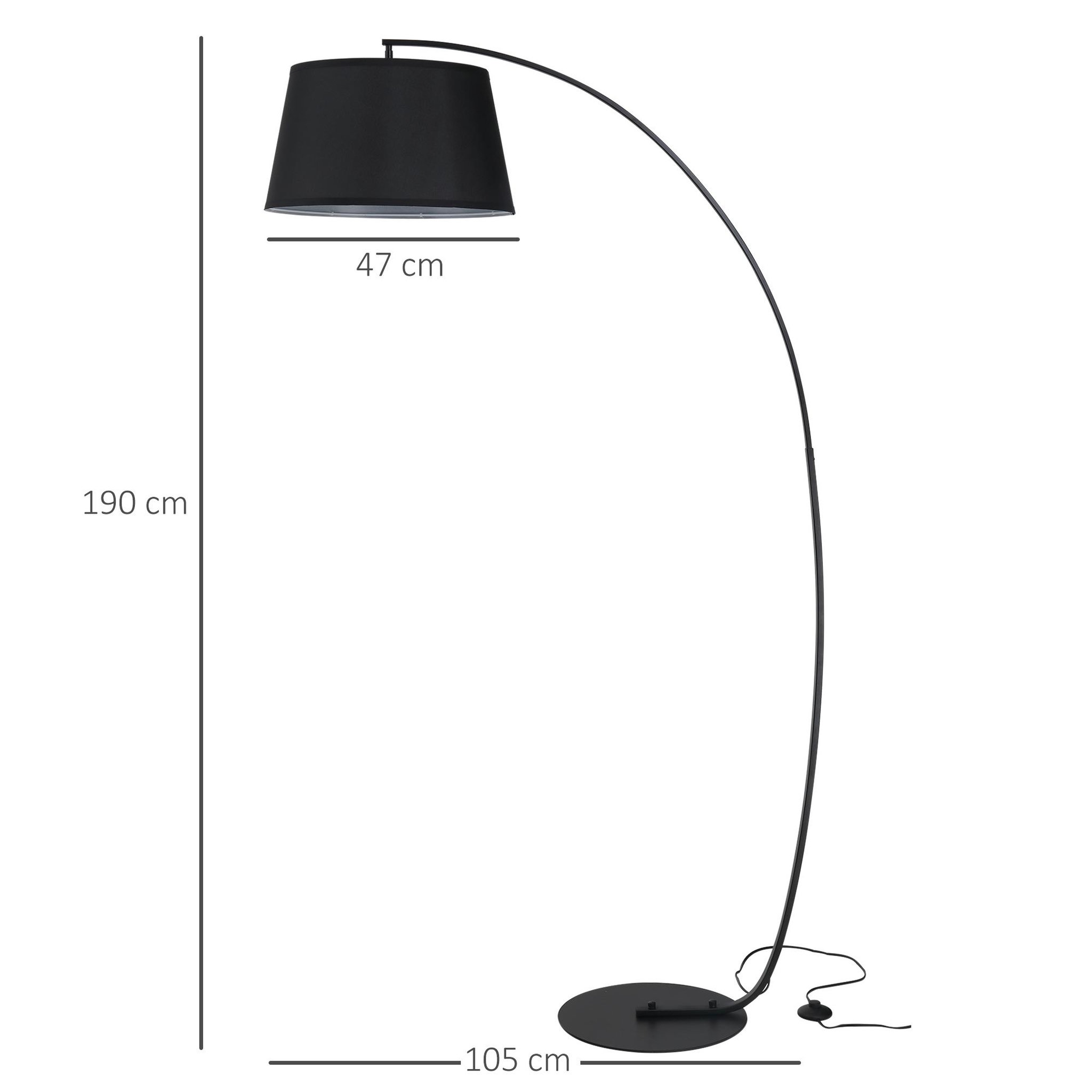 Voir la diapositive 3 : HOMCOM Lampe lampadaire à arc salon courbée - Lampe arceau moderne en métal - Lampadaire sur pied métal lin noir