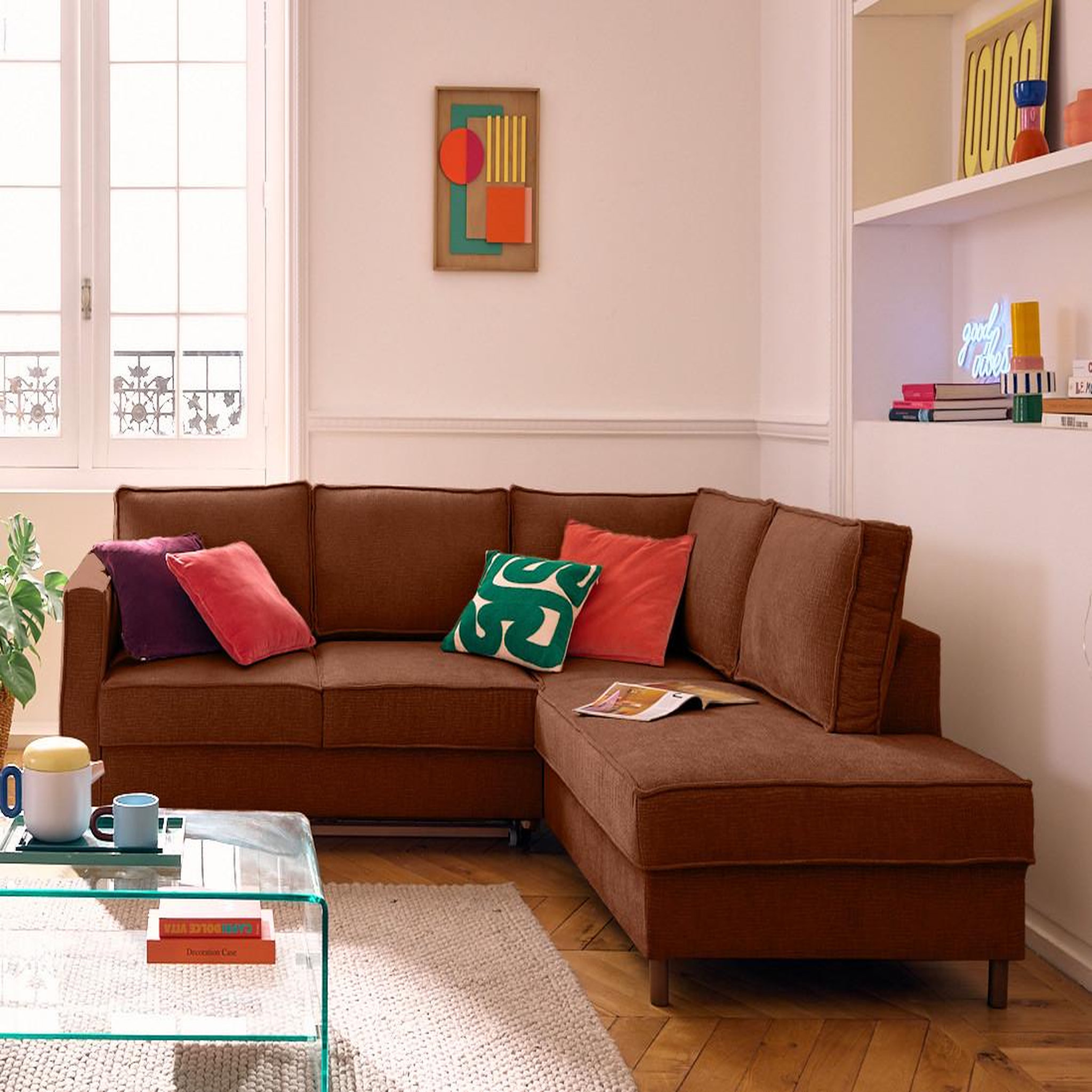 Voir la diapositive 1 : LISA DESIGN Jake - canapé d'angle droit 5 places convertible en tissu velours relief