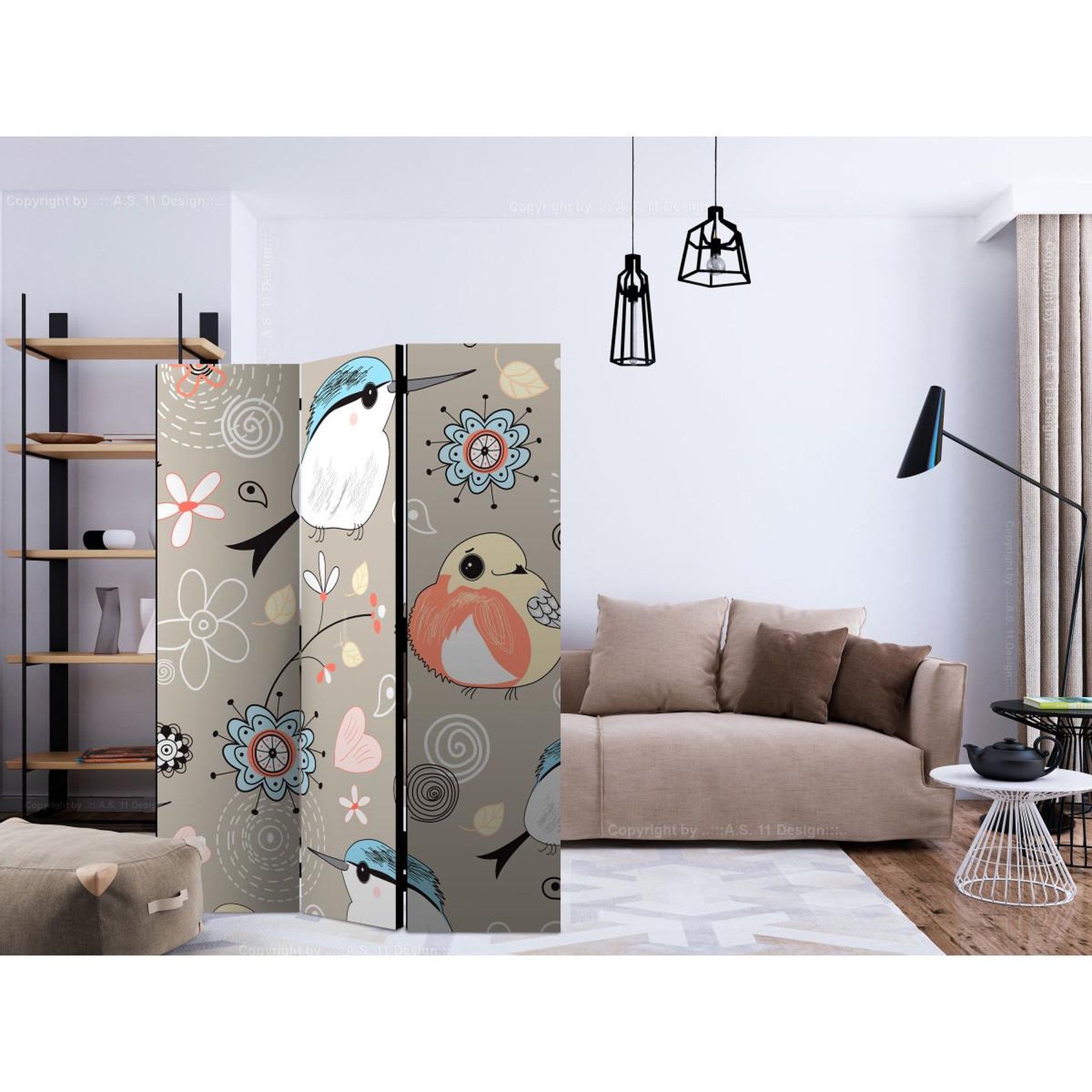 Voir la diapositive 2 : Paris Prix Paravent 3 volets  natural pattern with birds  135x172cm