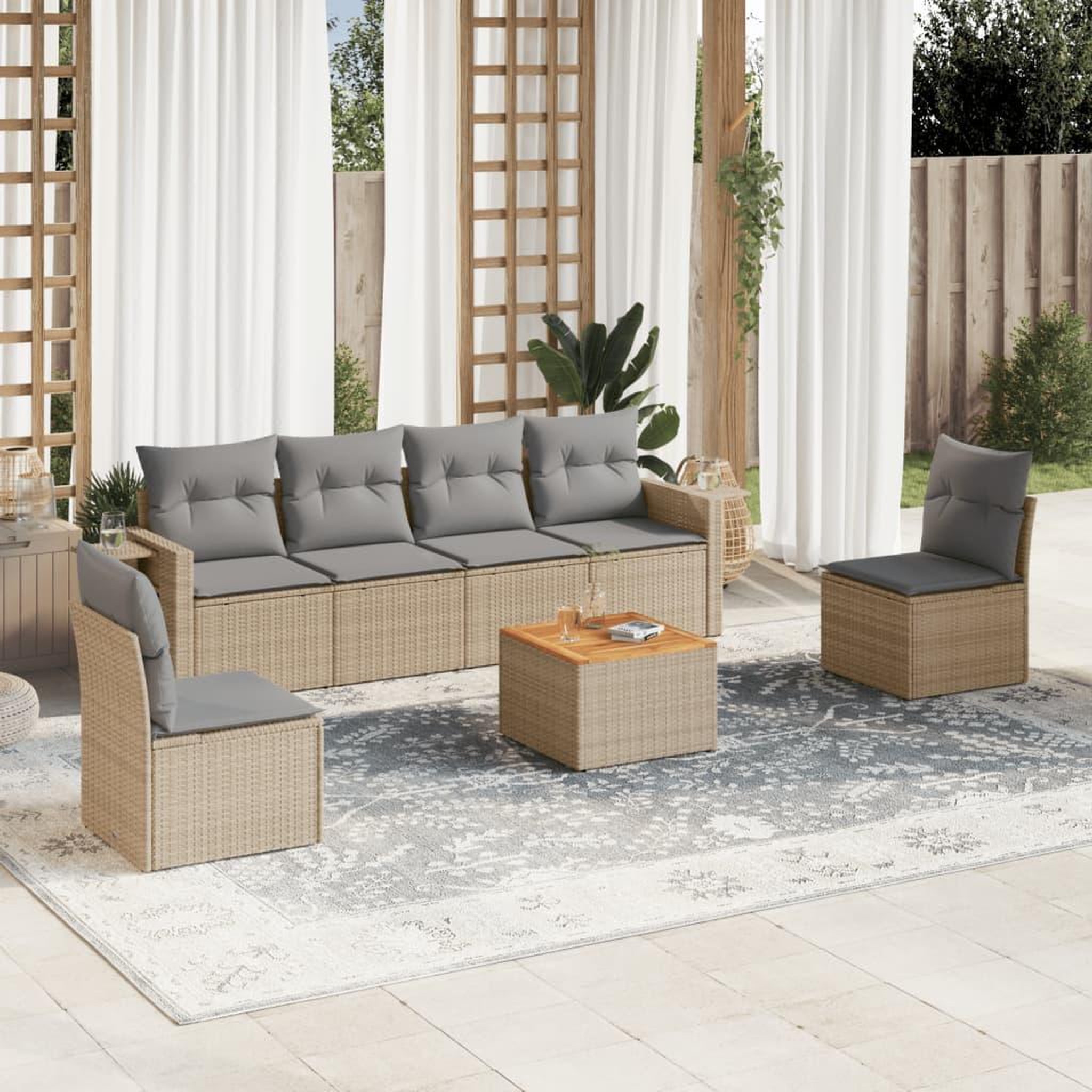 VIDAXL Salon de jardin avec coussins 7 pcs beige resine tressee