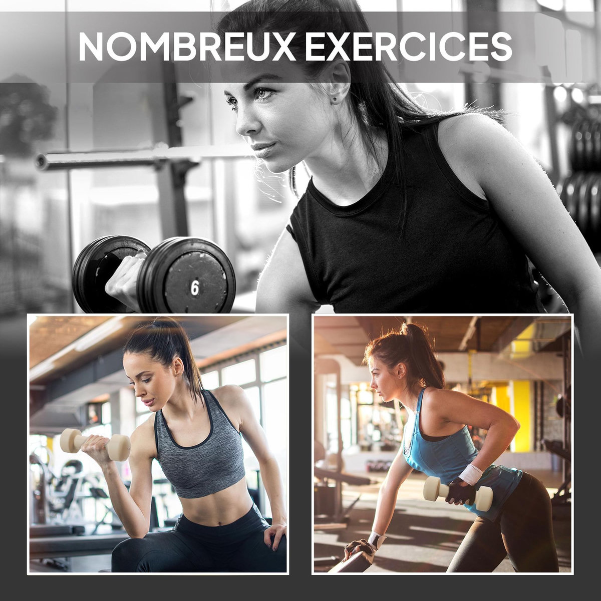 HOMCOM Ensemble d'haltères courtes total 10 Kg - paires de 0,5/1/1,5/2 Kg avec mallette - métal PU multicolore