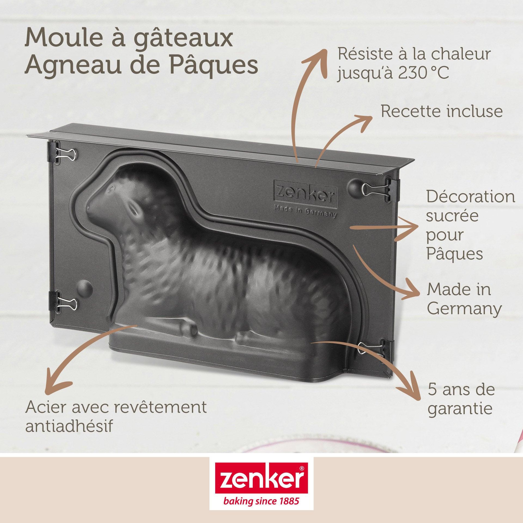 Voir la diapositive 3 : ZENKER Lot de 2 moules à gâteaux 3d en forme d'agneau pascal 900 ml zenker special season
