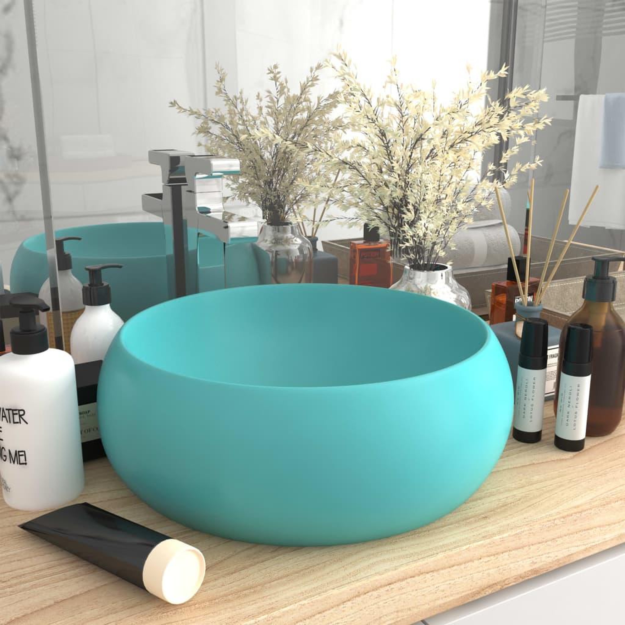 VIDAXL Lavabo rond de luxe Vert clair mat 40x15 cm Ceramique