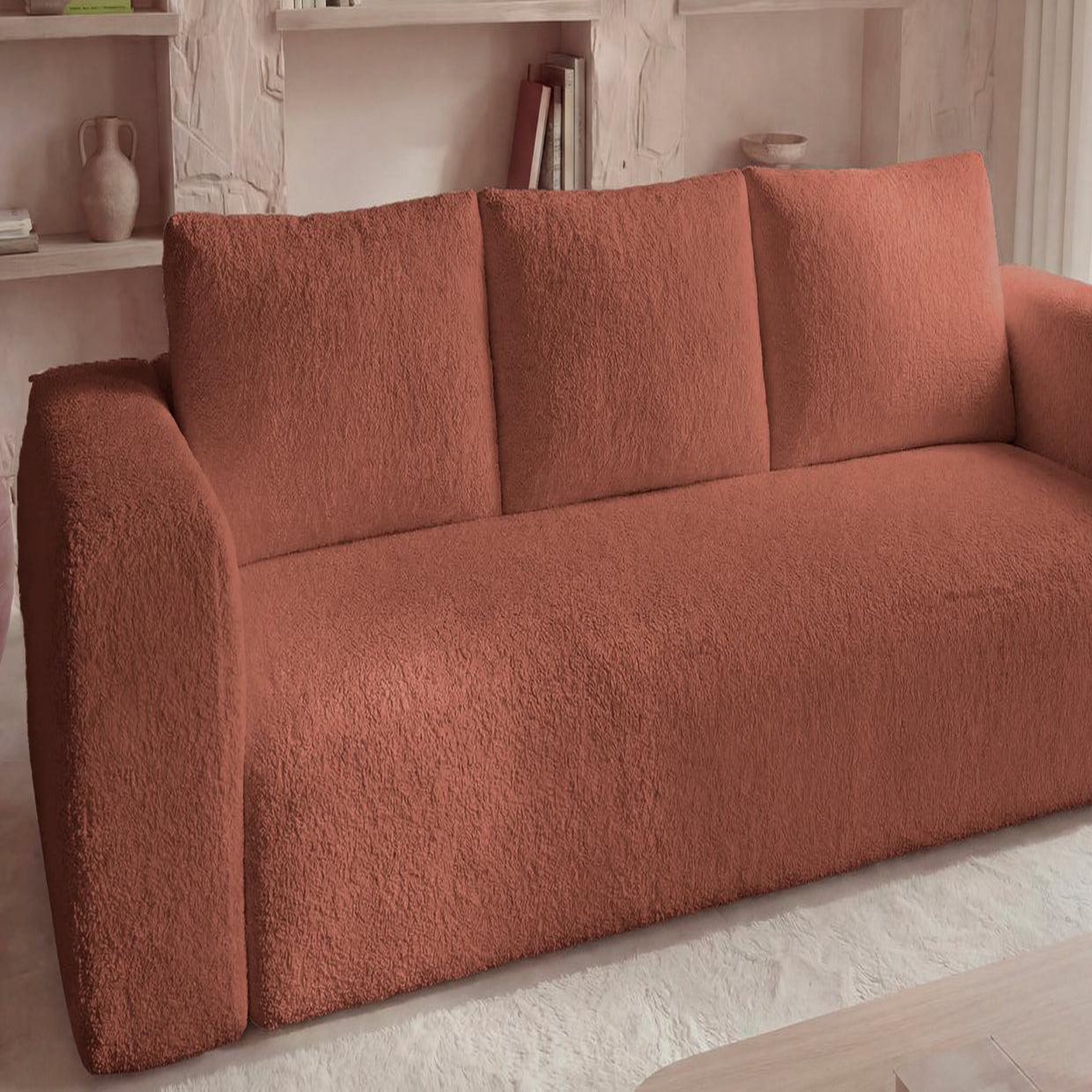 Voir la diapositive 4 : CASANOVA PARIS Ariel - canapé droit convertible tissu bouclette 3 places