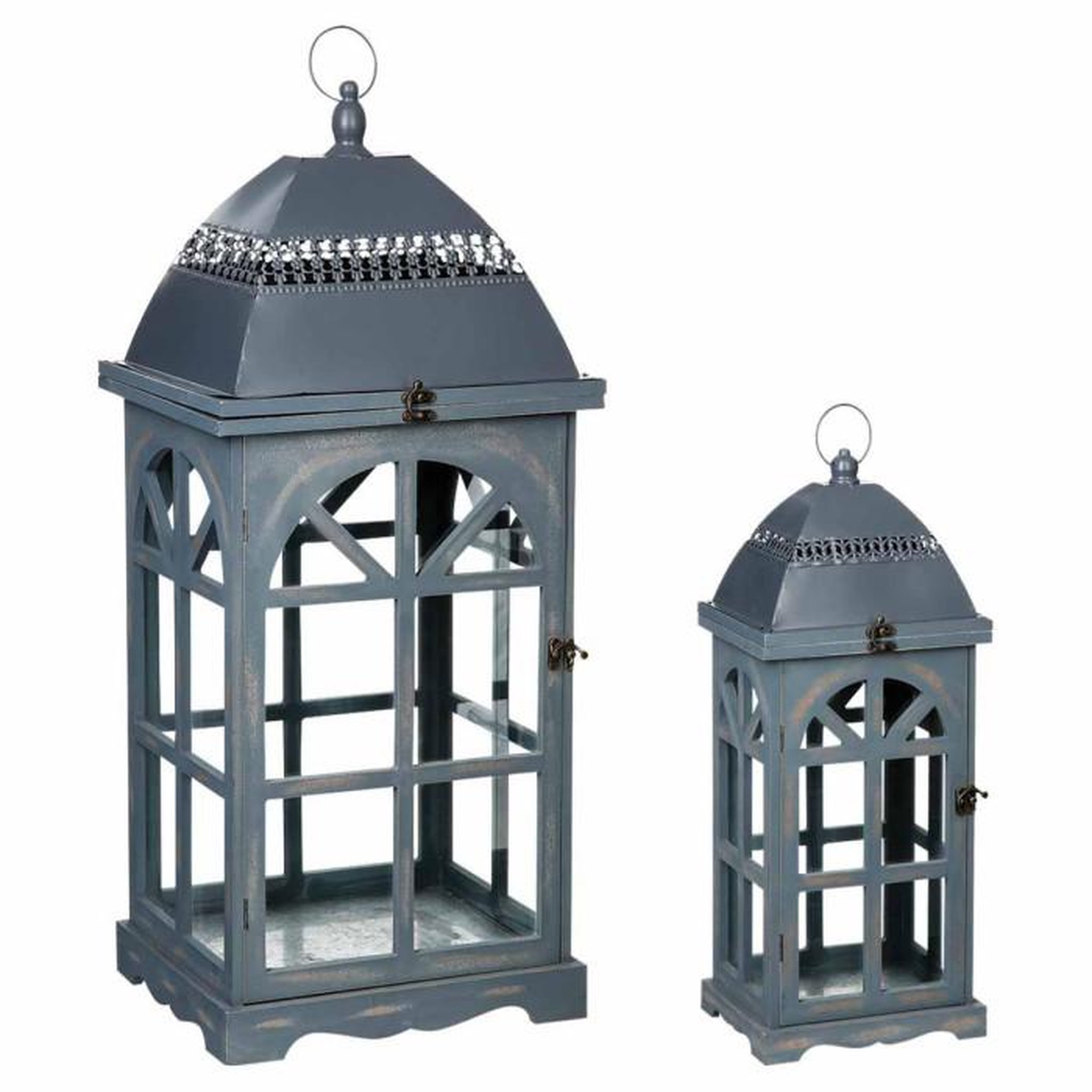 Voir la diapositive 1 : ATMOSPHERA Lot de 2 Lanternes  Bois  77cm Gris