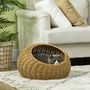 Voir la diapositive 2 : PAWHUT Niche pour chat lit pour chat panier de chat en résine tressée imitation rotin coussin doux déhoussable Ø 50 x 31H cm marron clair