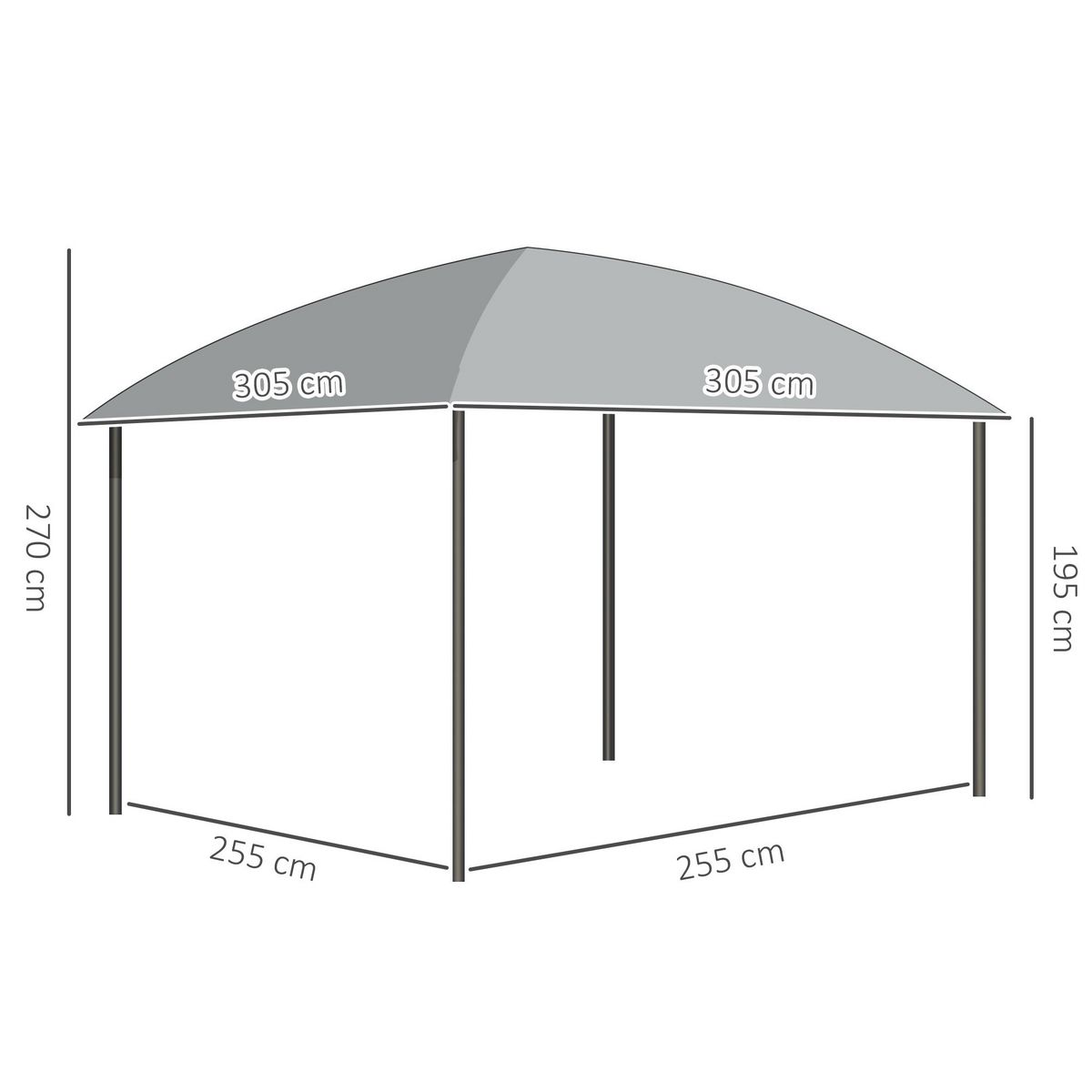 OUTSUNNY Pavillon de jardin barnum rigide dim. 3,05L x 3,05l x 2,7H m 4 rideaux zippés alu. acier polycarbonate noir polyester gris