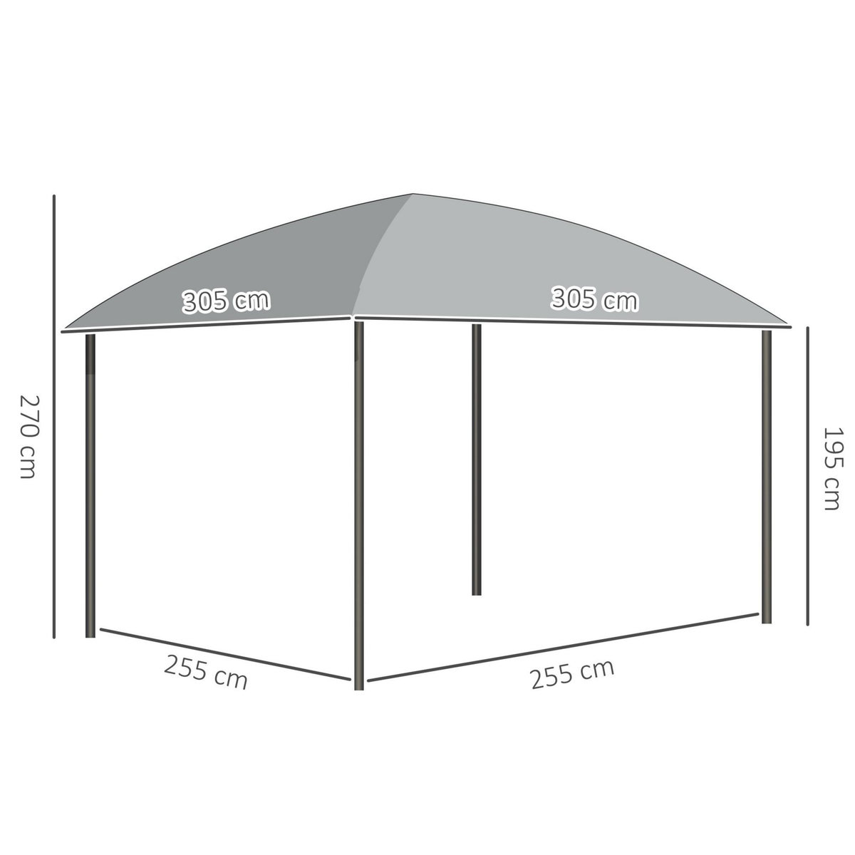 OUTSUNNY Pavillon de jardin barnum rigide dim. 3,05L x 3,05l x 2,7H m 4 rideaux zippés alu. acier polycarbonate noir polyester gris