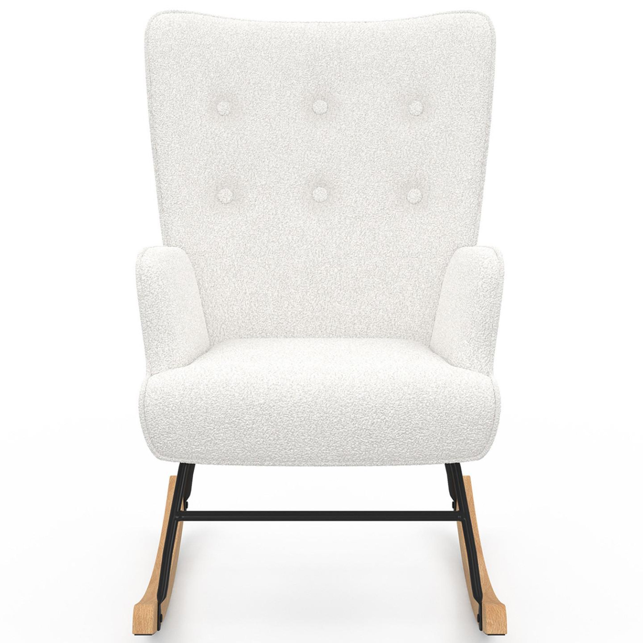 Voir la diapositive 3 : ID MARKET Fauteuil scandinave IVAR en tissu à bascule bouclette blanc