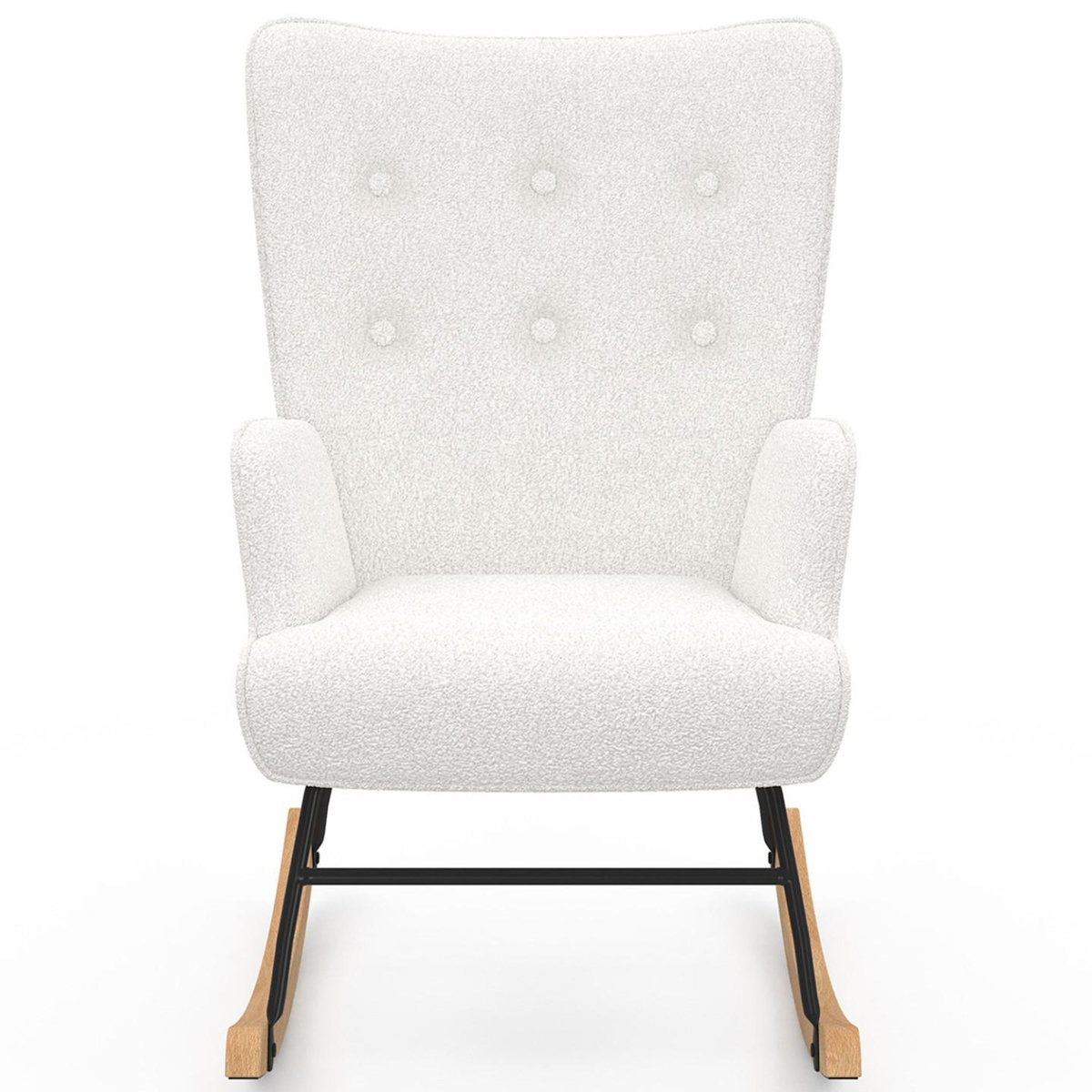 ID MARKET Fauteuil scandinave IVAR en tissu à bascule bouclette blanc