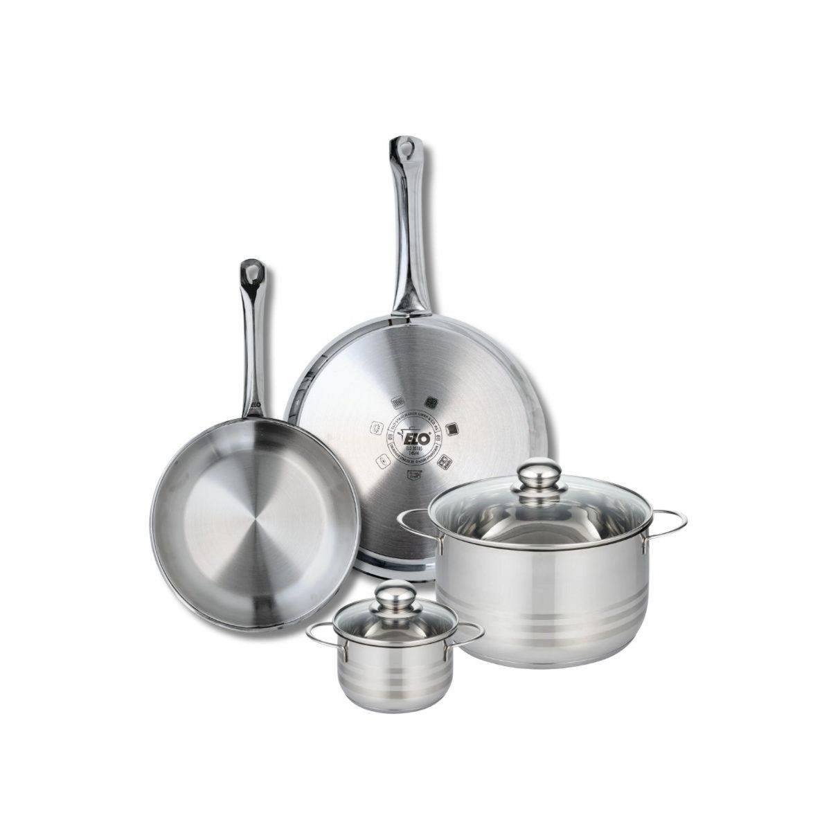 ELO Ensemble de 2 Poêles de cuisson 24 et 28 cm et 2 faitouts 12 et 20 cm Elo Profi Brillant