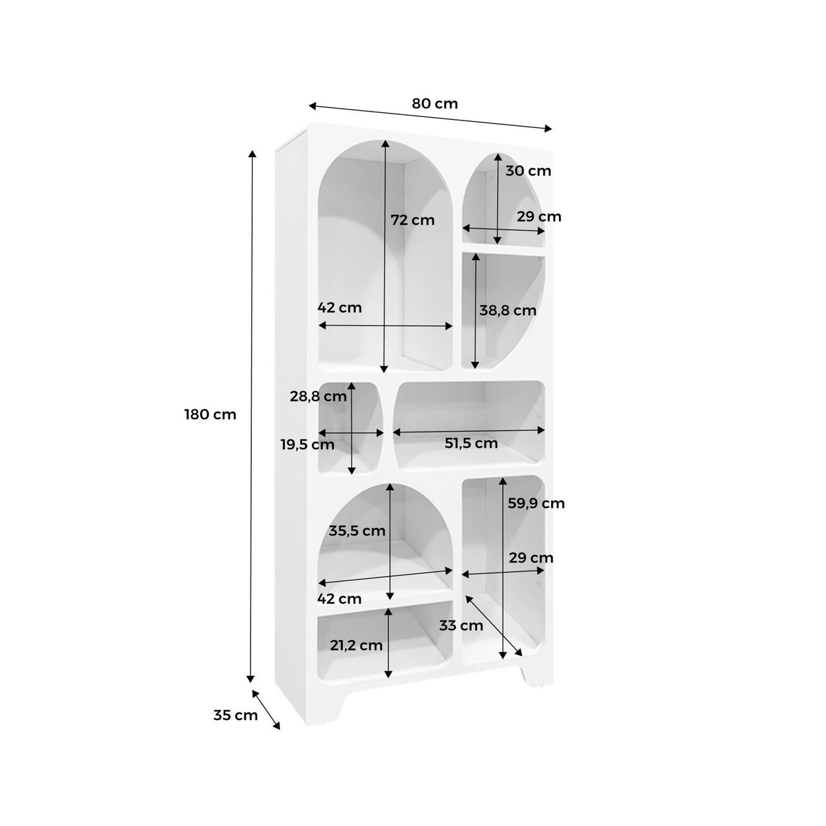 SWEEEK Etagère bibliothèque organique effet bois blanc plusieurs niches 8 compartiments