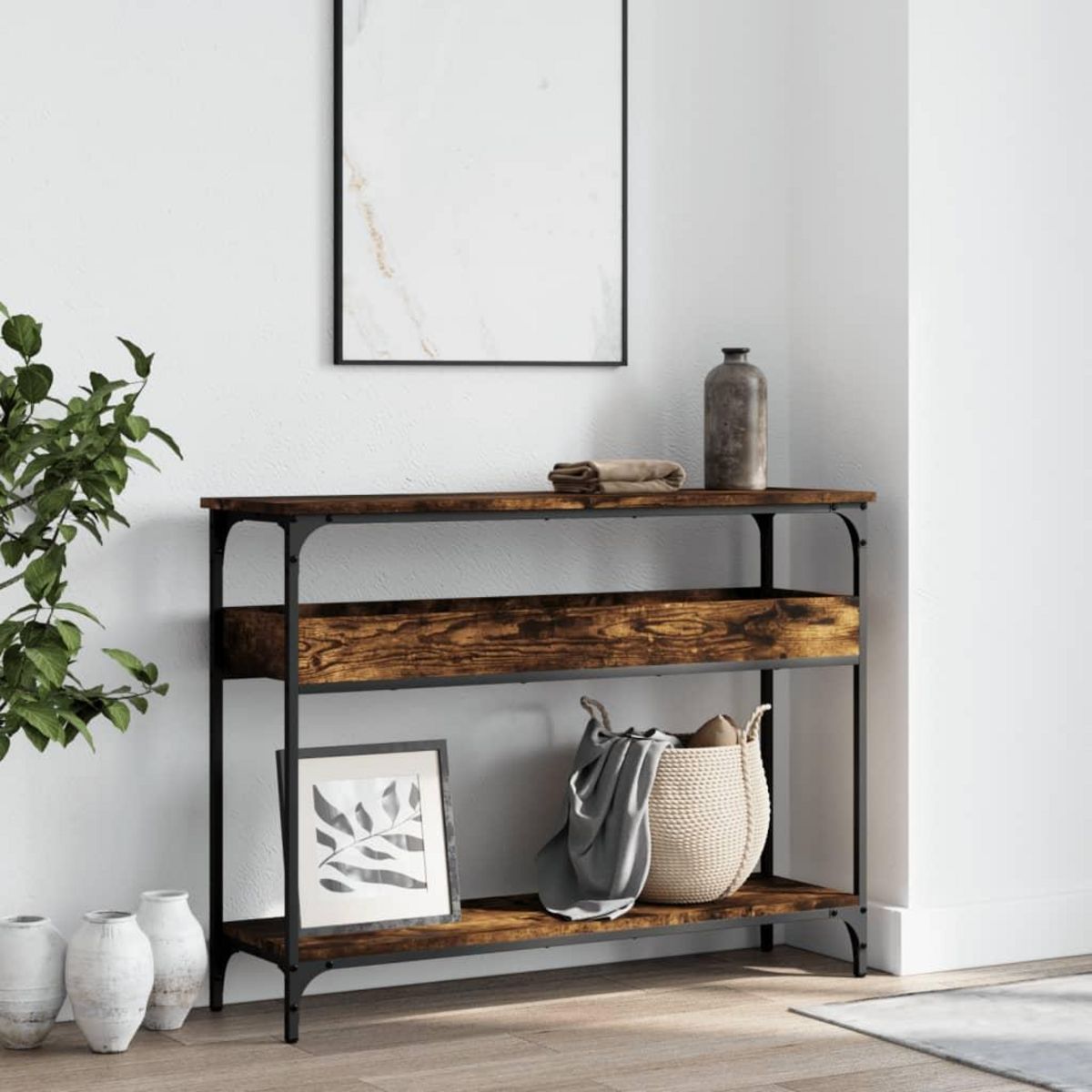 VIDAXL Table console avec etagere chene fume 100x29x75 cm