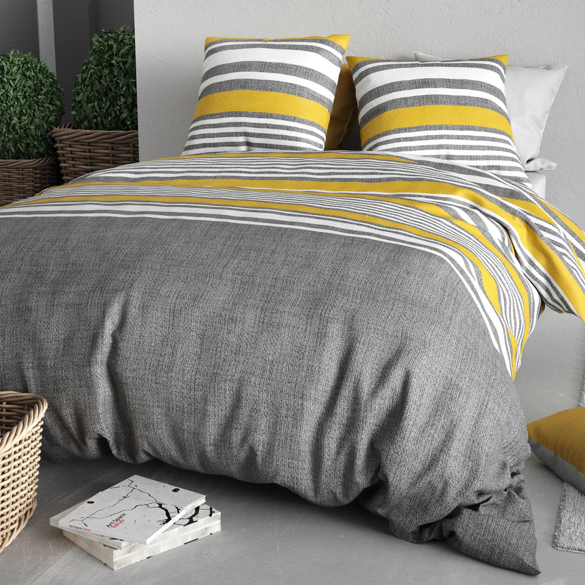 Voir la diapositive 2 : ATELIER DU COTON Parure housse de couette imprimée 100% coton 57fils studt