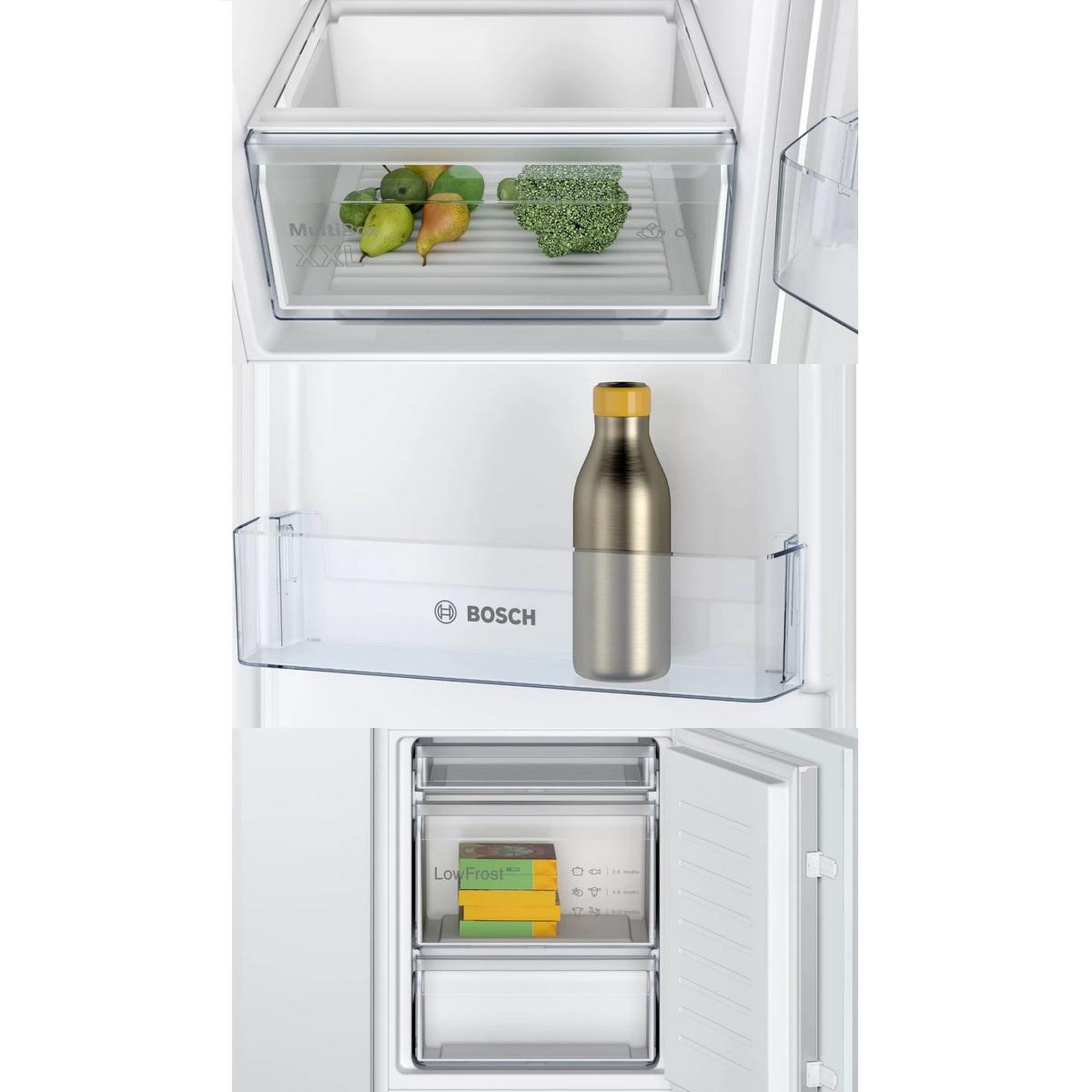 Voir la diapositive 3 : BOSCH Réfrigérateur combiné intégrable à glissières 267l blanc - kiv86nse0