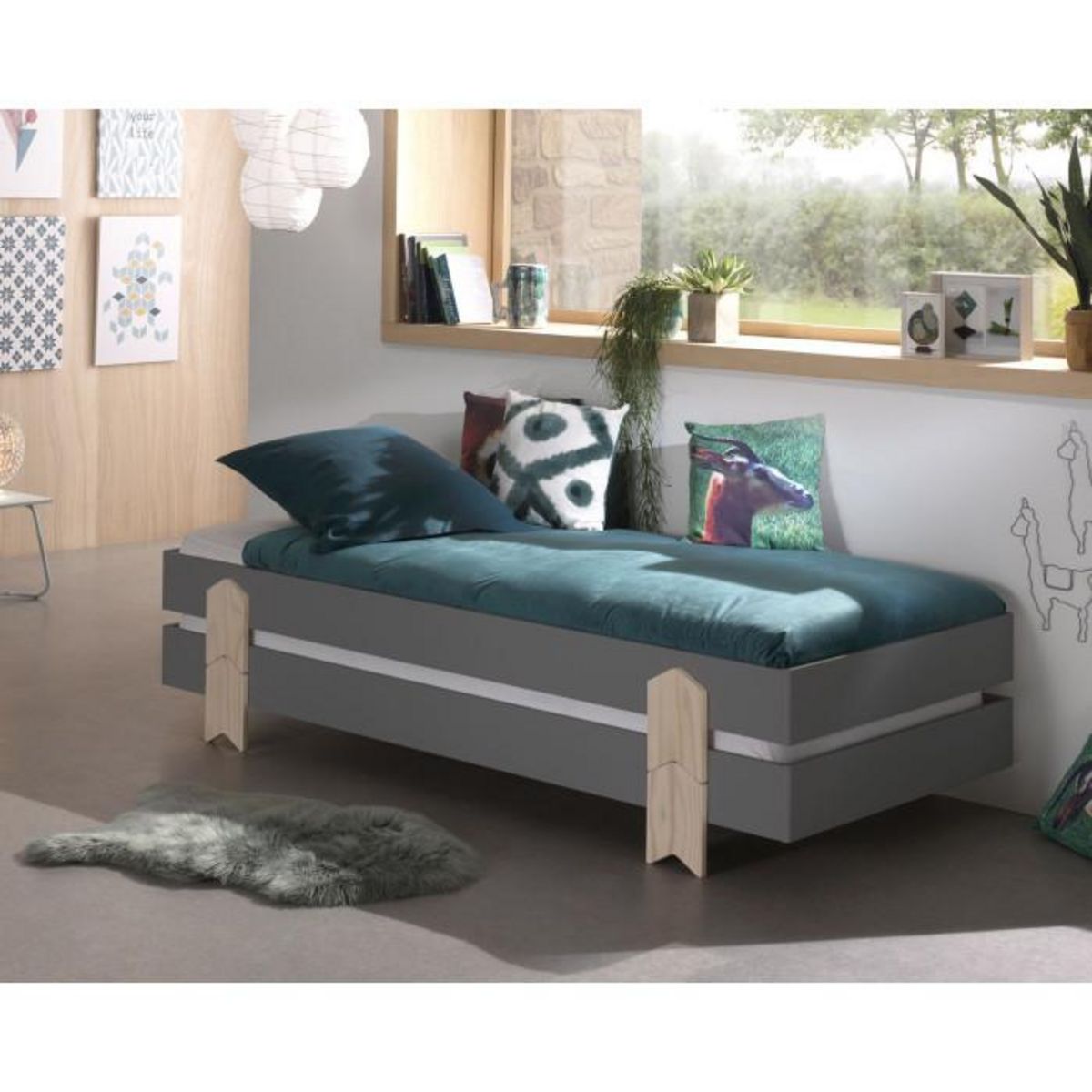 Paris Prix Lit Enfant en Bois  Modulo Arrow III  90x200cm Gris