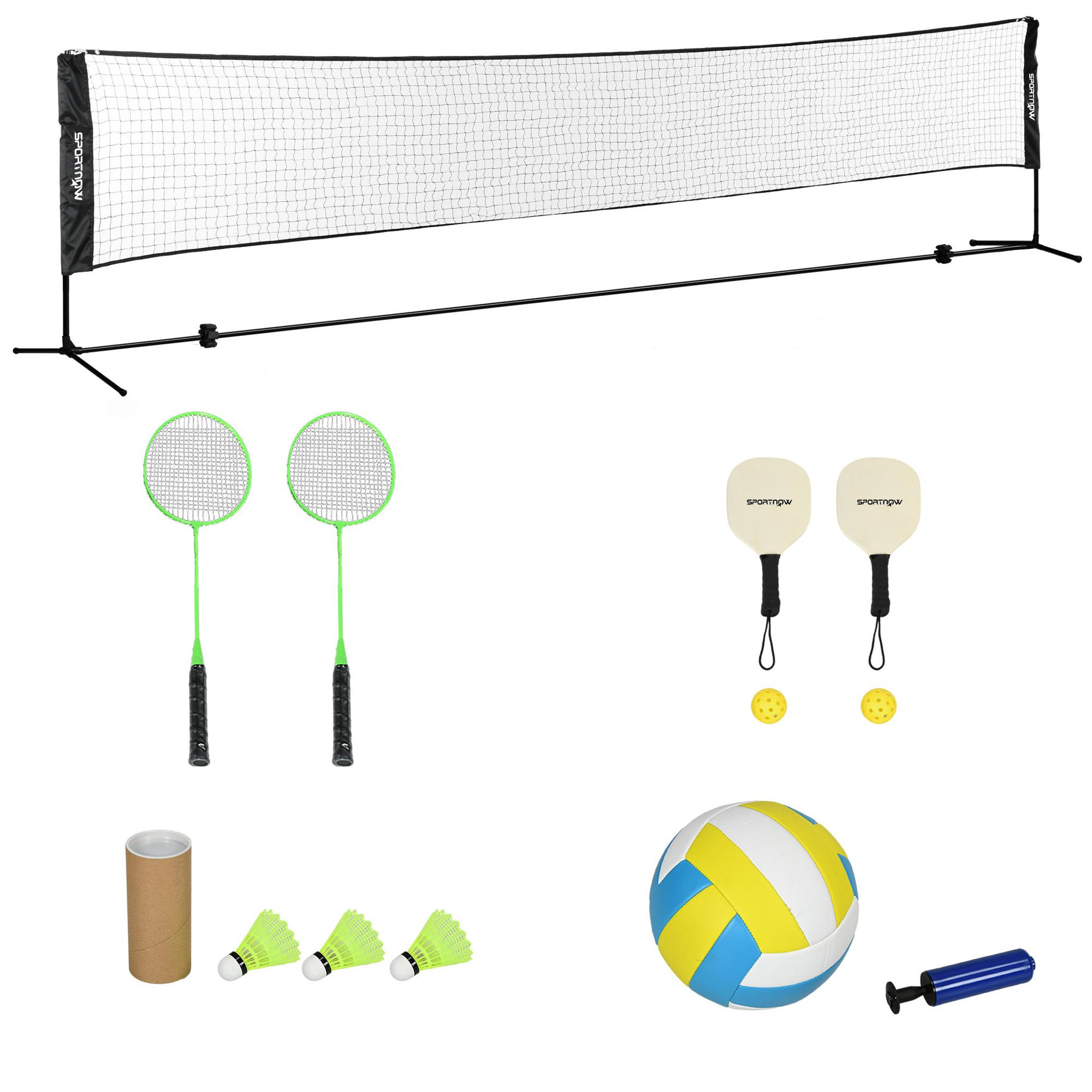 Voir la diapositive 1 : HOMCOM Ensemble set complet de badminton, pickleball et volleyball 3 en 1 réglable noir