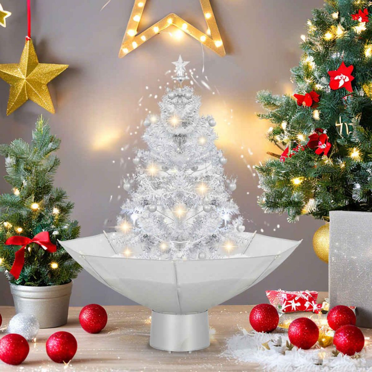 VIDAXL Arbre de Noël neigeux avec base de parapluie Blanc 75 cm