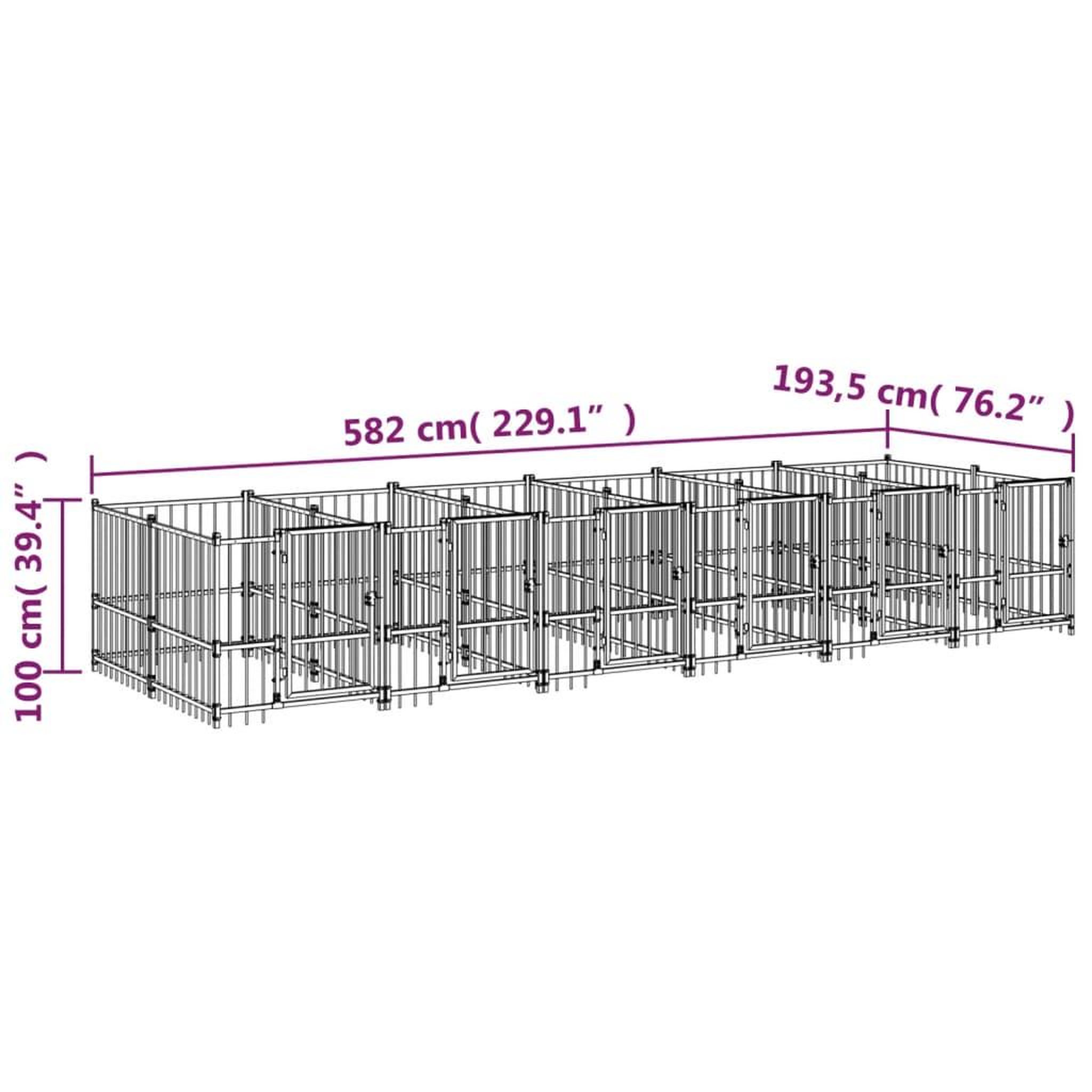 Voir la diapositive 6 : VIDAXL Chenil d'exterieur pour chiens Acier 11,26 m²