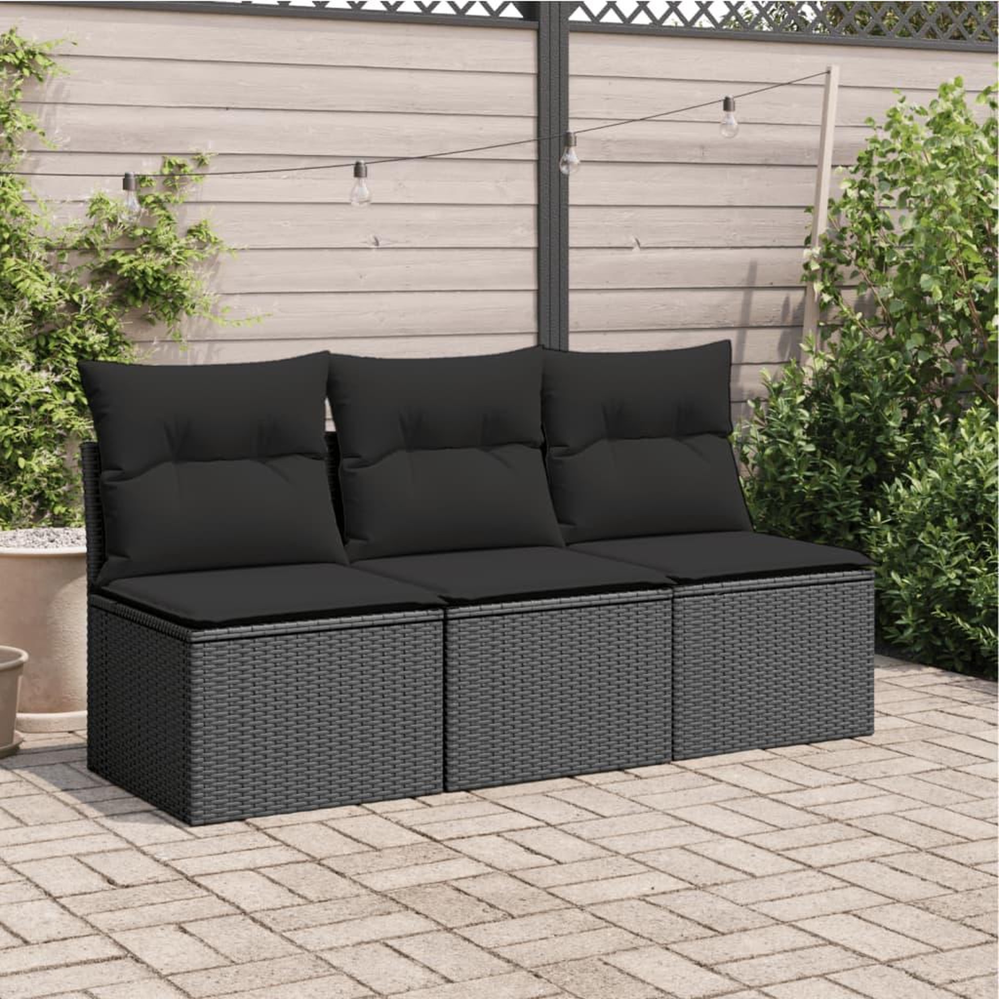 Voir la diapositive 3 : VIDAXL Canape de jardin avec coussins 3 places noir resine tressee