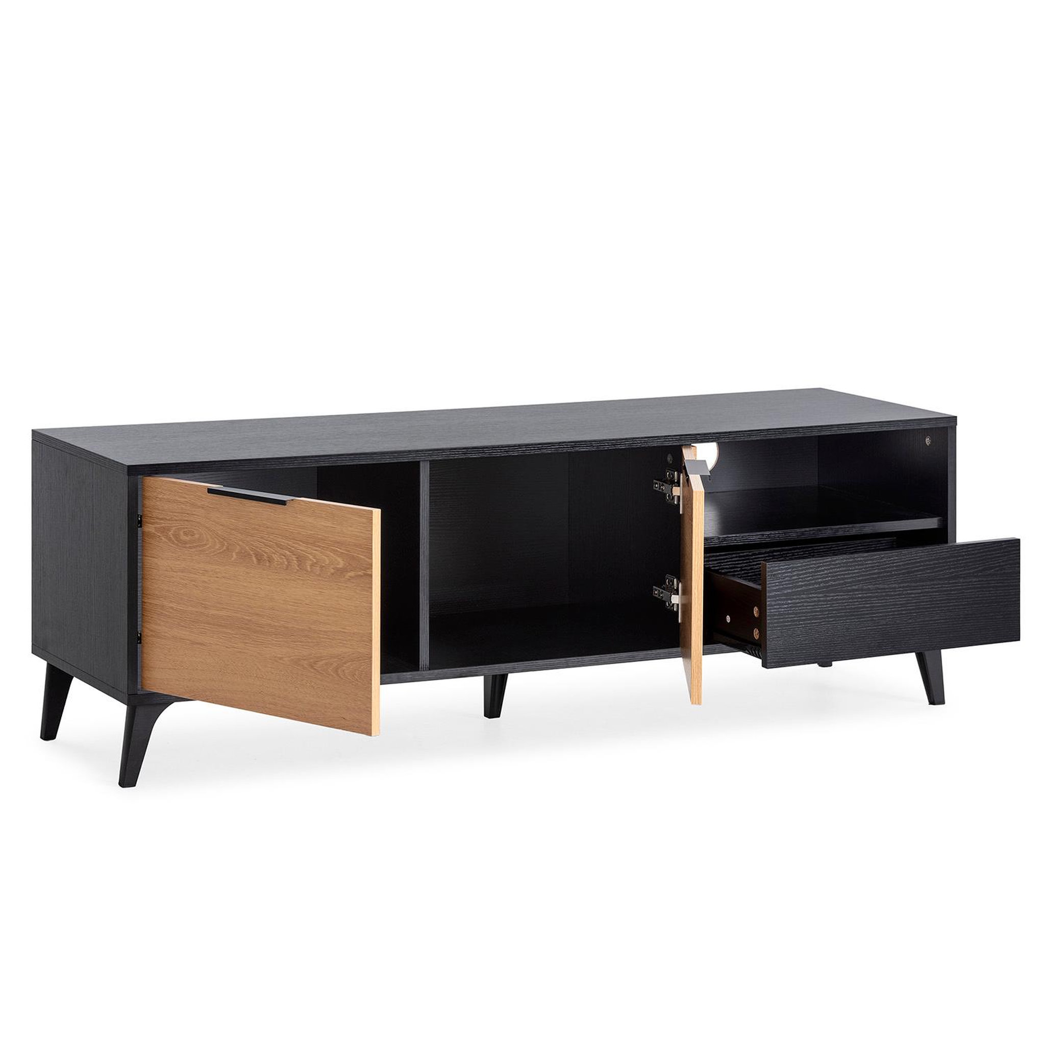 Voir la diapositive 3 : VS VENTA-STOCK Meuble TV Kalma 2 portes 1 tiroir noir/chêne, longueur 136 cm