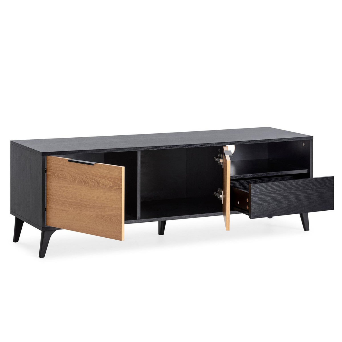 VS VENTA-STOCK Meuble TV Kalma 2 portes 1 tiroir noir/chêne, longueur 136 cm