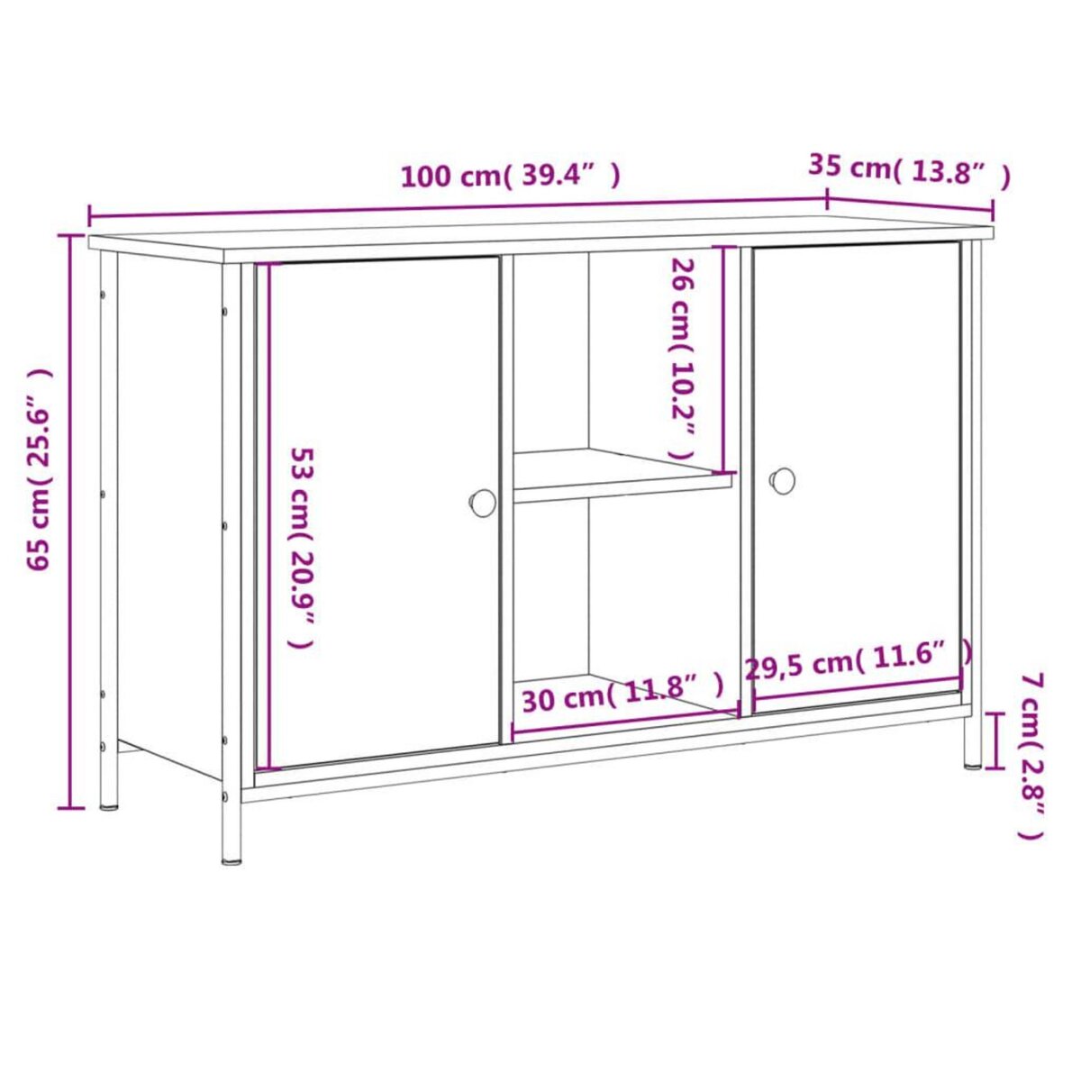 VIDAXL Meuble TV noir 100x35x65 cm bois d'ingenierie