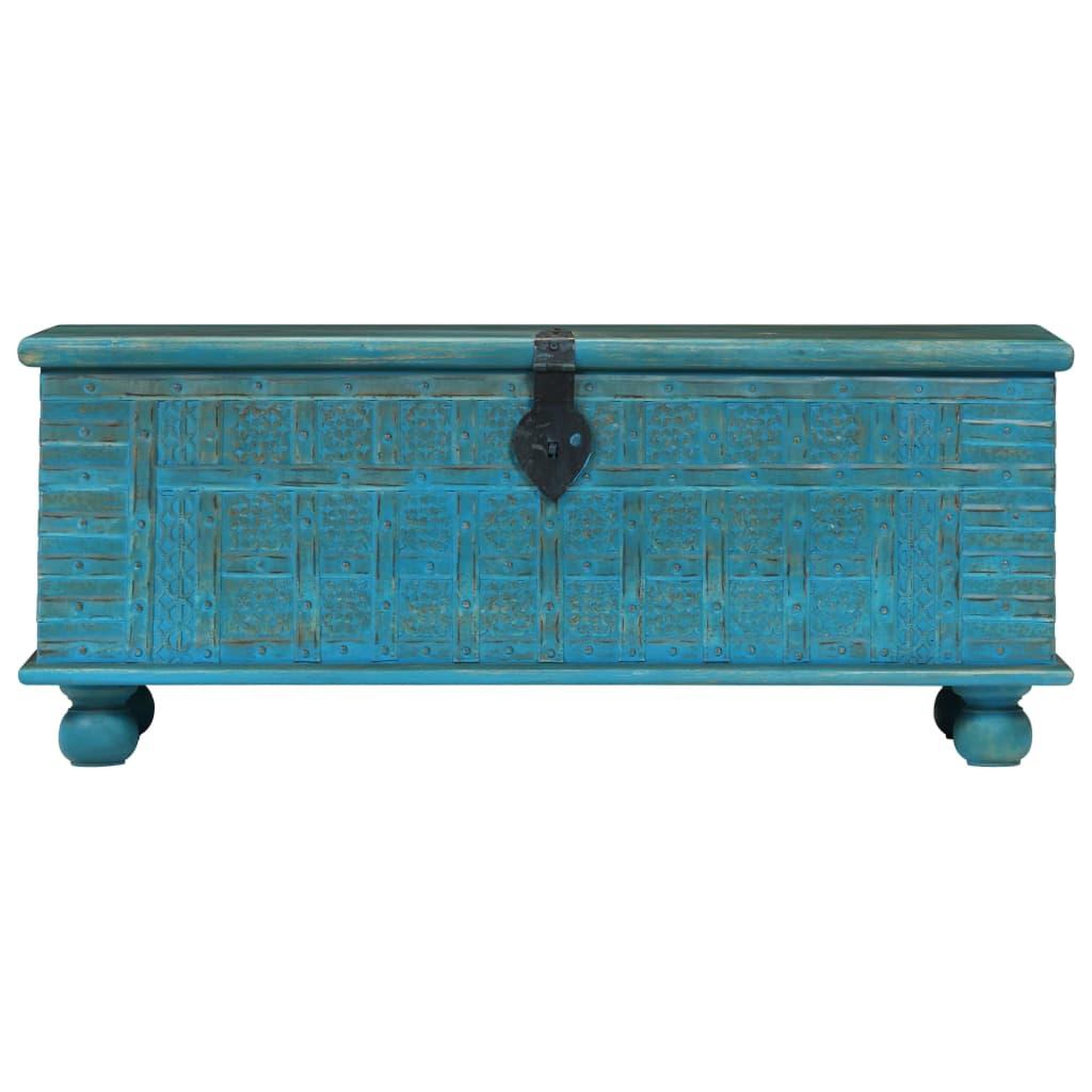 Voir la diapositive 4 : VIDAXL Coffre de rangement Bois de manguier massif 100x40x41 cm Bleu