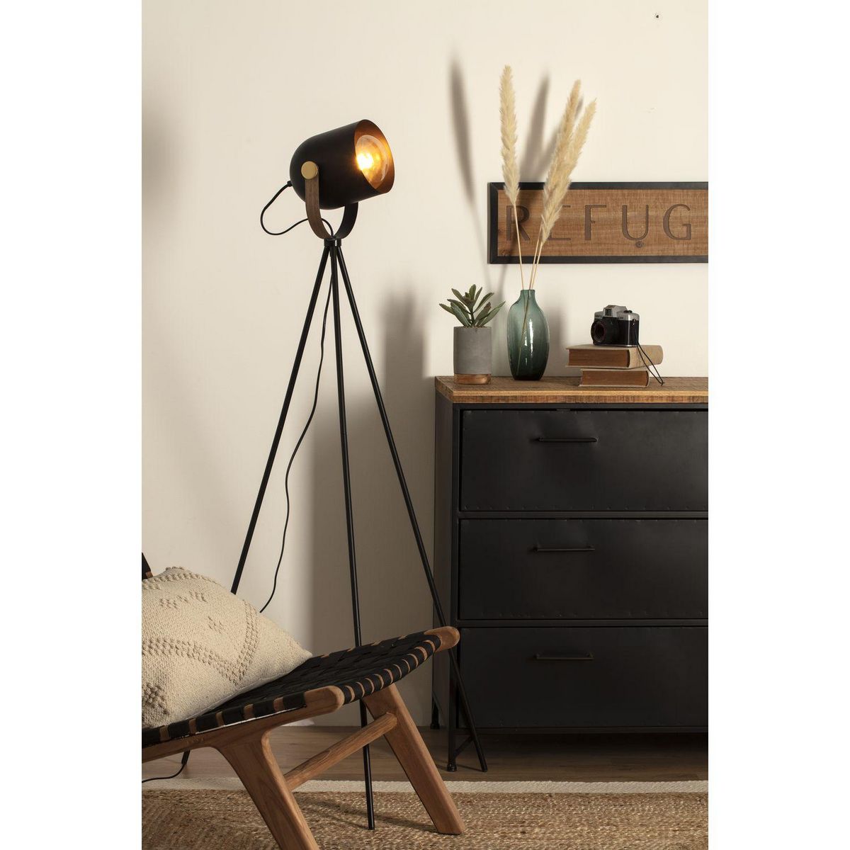 ATMOSPHERA Lampadaire trépied effet projecteur - Hauteur 136 cm - Noir