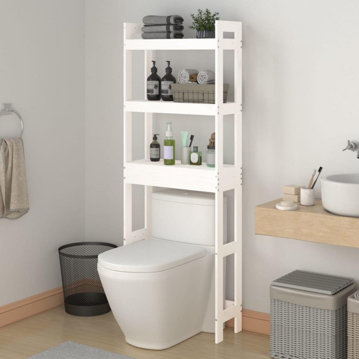 VIDAXL Etagere de toilette Blanc 63x26x171 cm Bois de pin massif