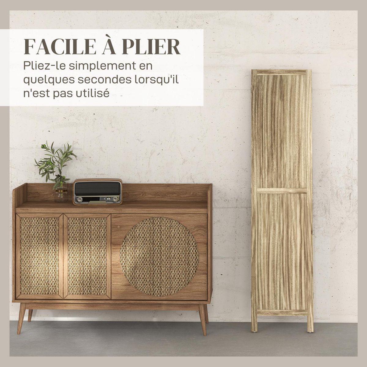 HOMCOM Paravent séparateur de pièce 3 panneaux pliables dim. 120L x 170H cm bois de pawlonia
