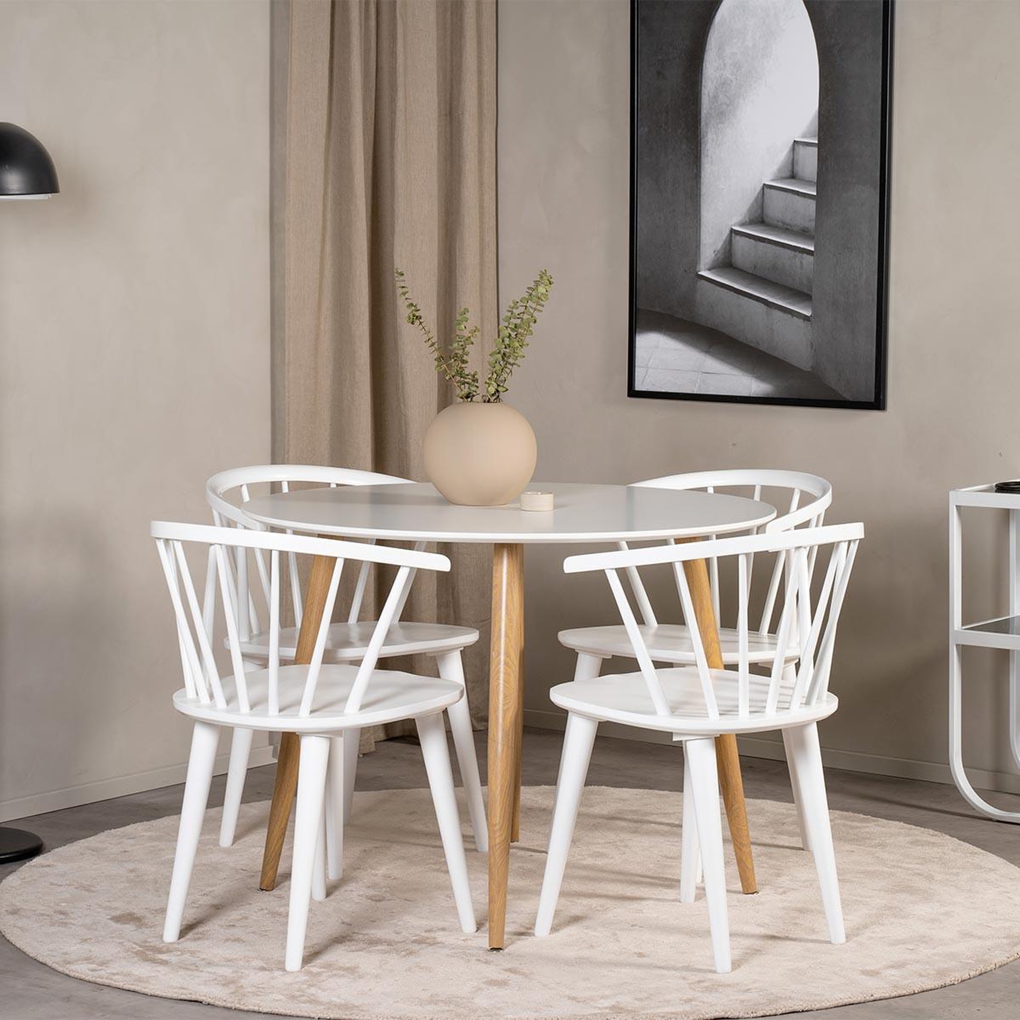 Voir la diapositive 4 : Paris Prix Table à manger ronde  plaza  100cm blanc & naturel