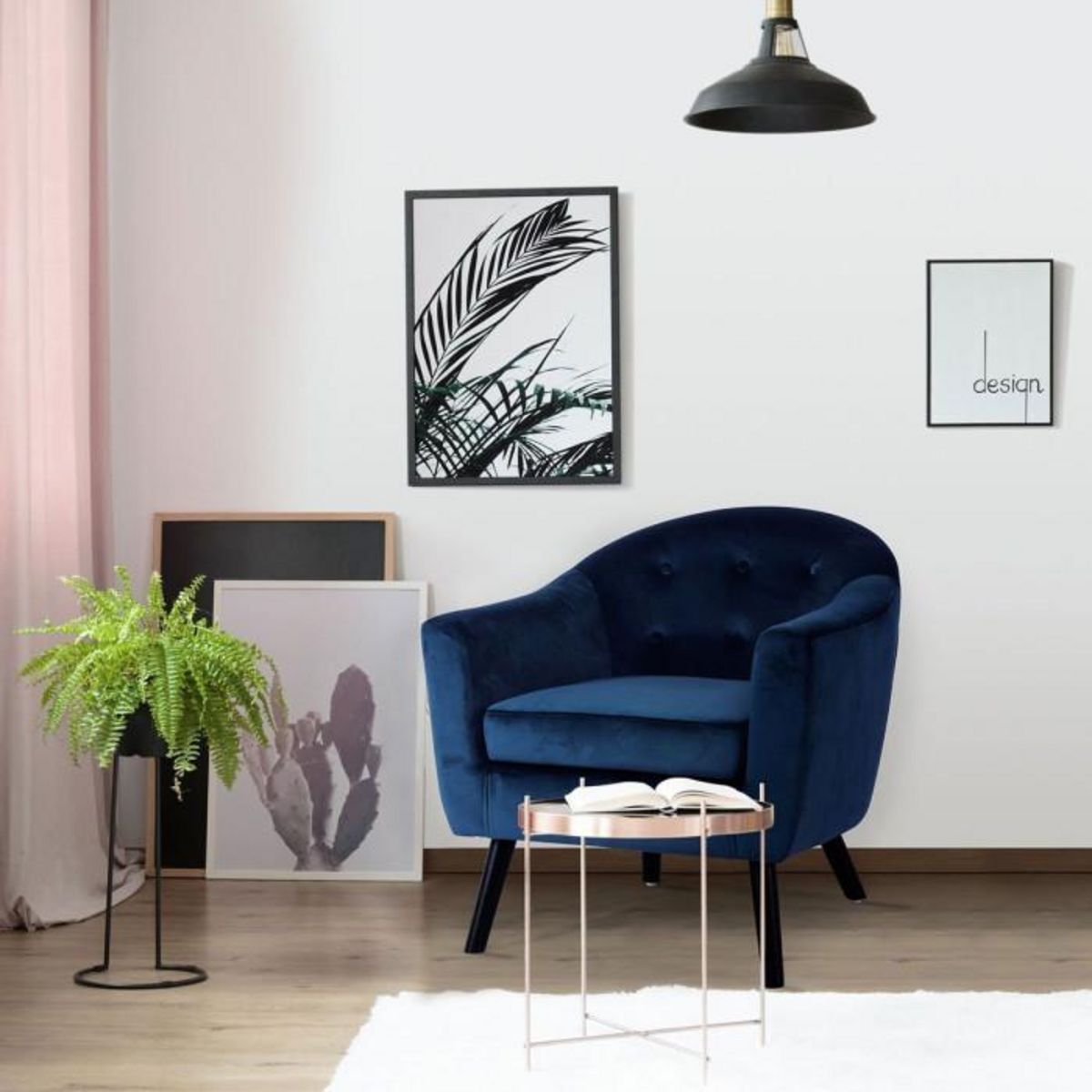 Paris Prix Fauteuil Scandinave Velours  Lopy  79cm Bleu