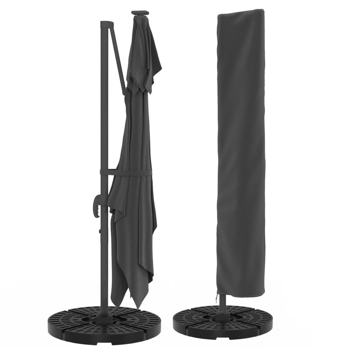 ID MARKET Parasol déporté inclinable rotatif 360 CALVI LED gris 3x4 M avec 4 dalles et housse