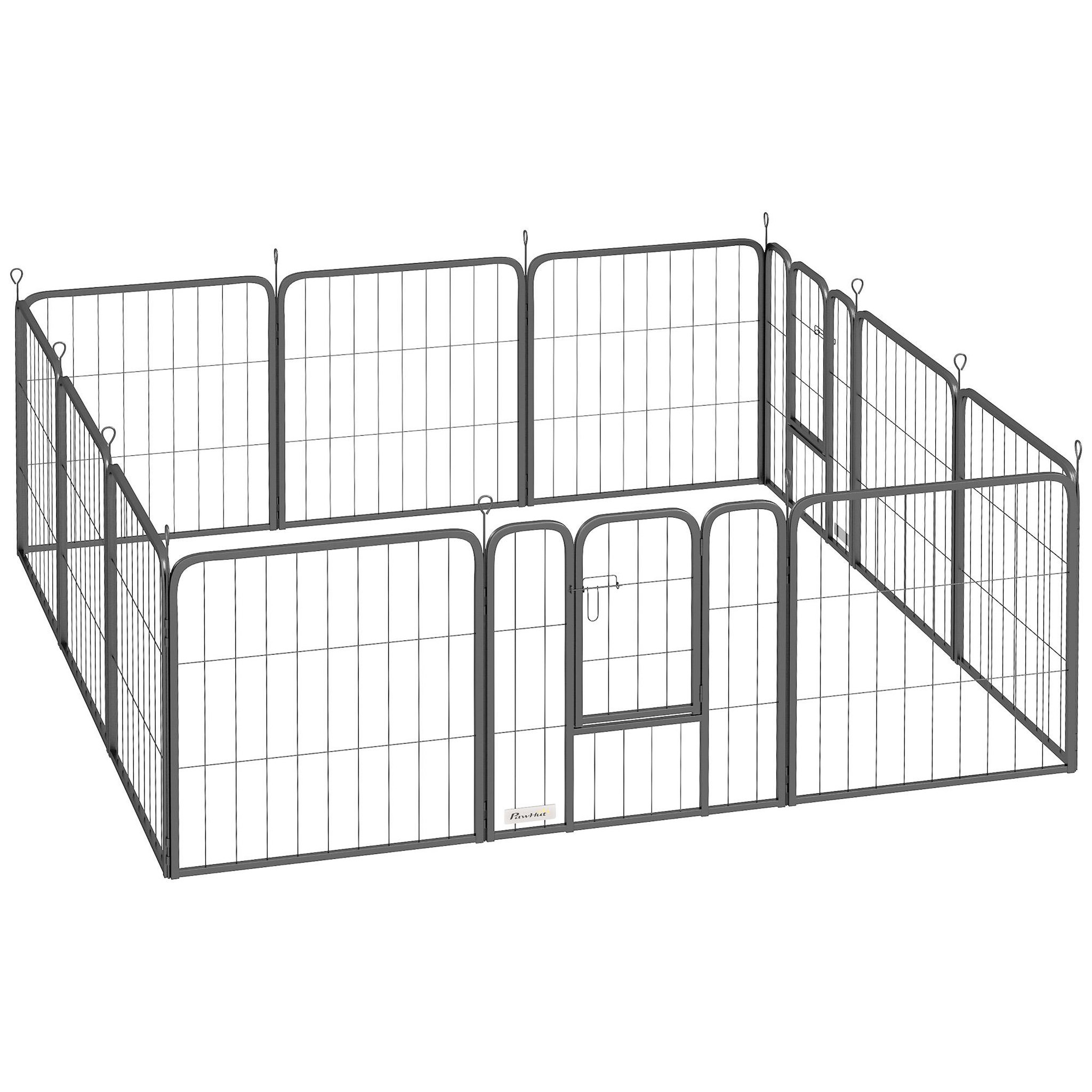 Voir la diapositive 3 : PAWHUT Parc enclos chien modulable pliable 12 panneaux porte verrouillable acier époxy noir